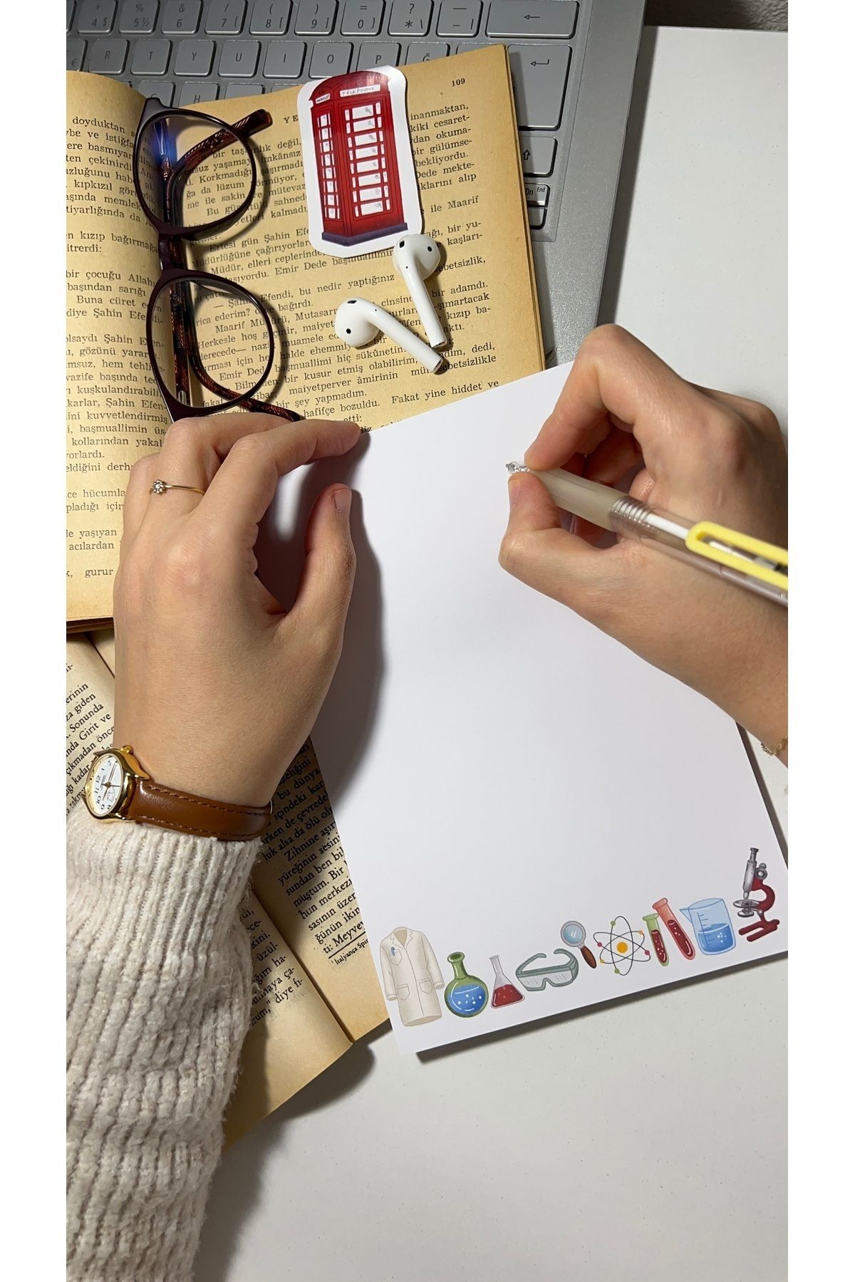 Handeto Kraft-Chemistry Themed Notepad Pull Pull Notebook, Glue Memo Pad, A5 Notebook, Unlined Notebook 3