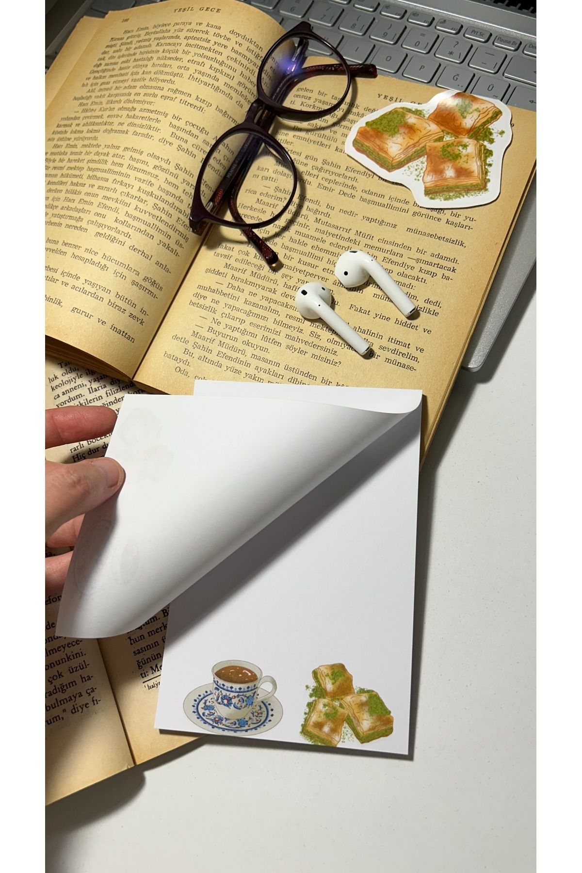 Handeto Kraft-Baklava Turkish Coffee Memo Pad Notepad Check Pluck Notebook, Glue Memo Pad, A6 Notebook, Unlined Notebook 5