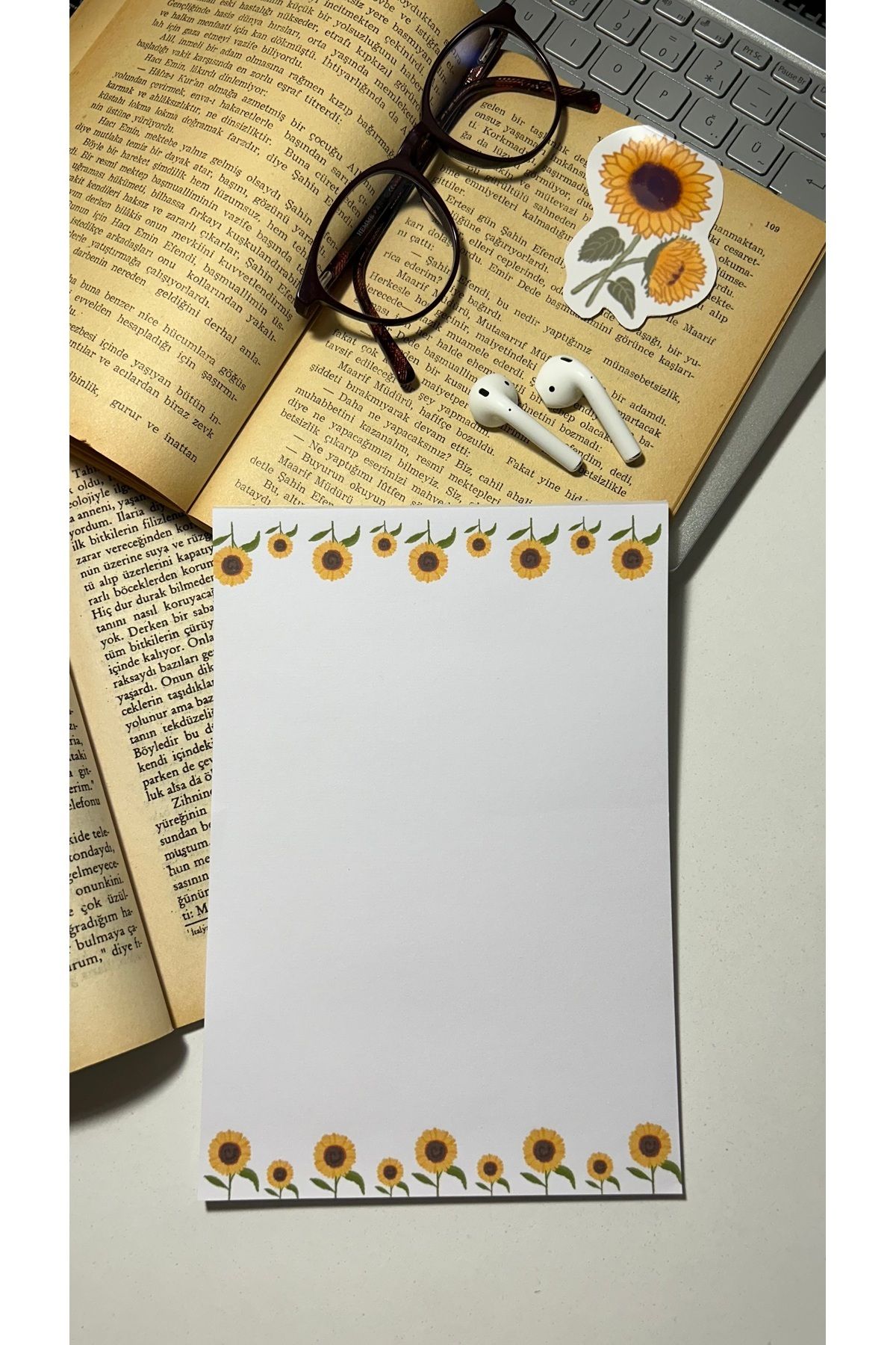 Handeto Kraft-لوحة ملاحظات ذات طابع عباد الشمس - دفتر ملاحظات قابل للفحص، دفتر ملاحظات مع غراء، دفتر ملاحظات مقاس A5، دفتر ملاحظات غير مبطن 3