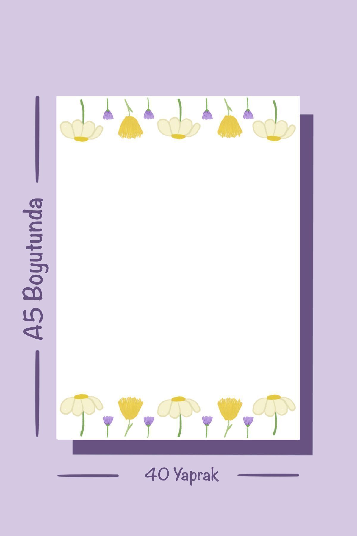 Handeto Kraft-Daisy and Purple Flower Notepad Check Pluck Notebook, Glue Memo Pad, A5 Notebook, Unlined Notepad 6