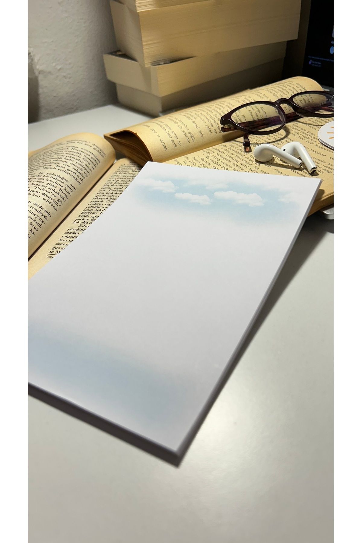 Handeto Kraft-Cloud Themed A5 Notepad - Check Pluck Notebook with Glue Memo Pad and No Line Notebook 5