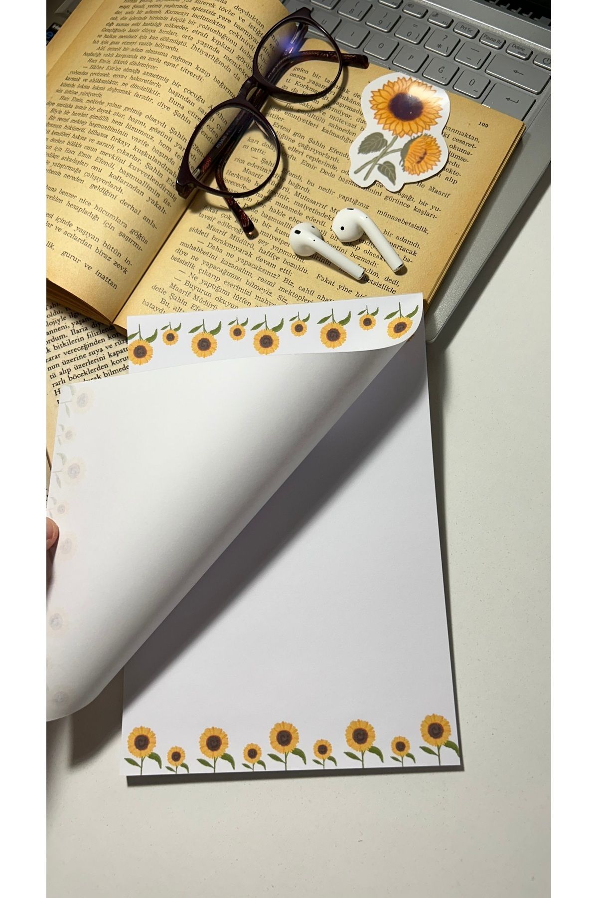Handeto Kraft-لوحة ملاحظات ذات طابع عباد الشمس - دفتر ملاحظات قابل للفحص، دفتر ملاحظات مع غراء، دفتر ملاحظات مقاس A5، دفتر ملاحظات غير مبطن 4