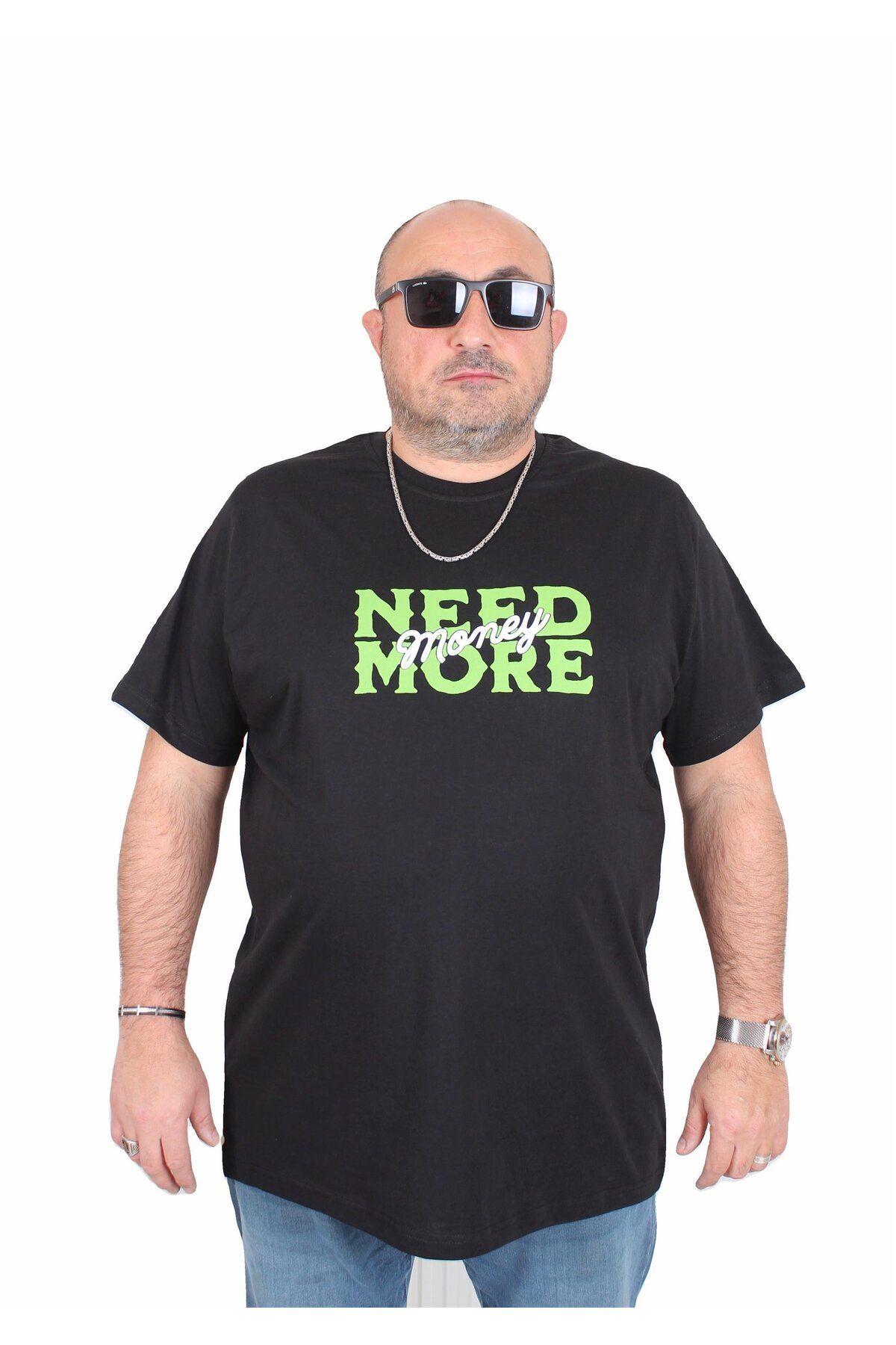 MocGrande-Men's Plus Size Crew Neck T-Shirt Need More 25139 Black 1