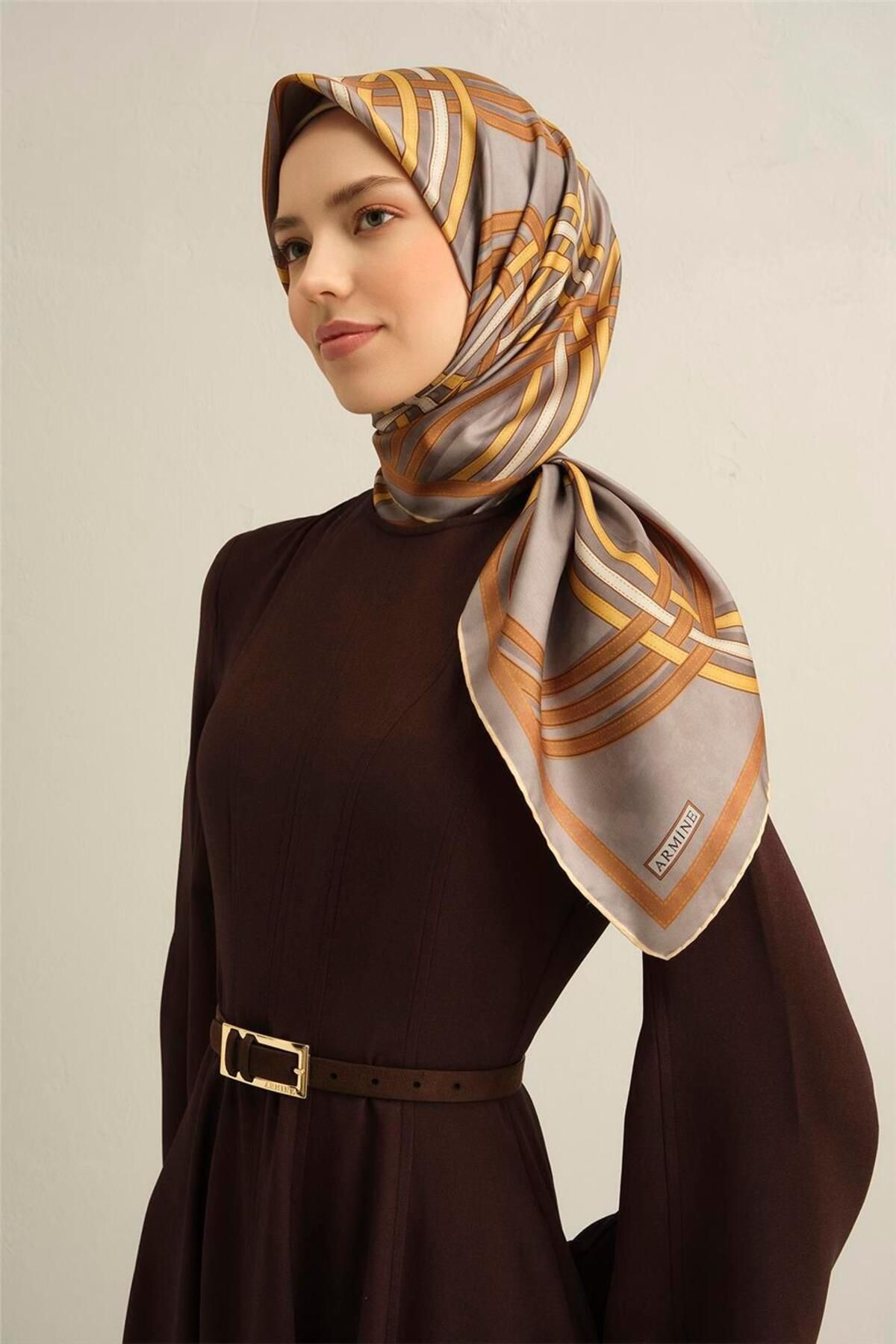 Armine-Patterned Pure Silk Twill Scarf 9333- 32 5