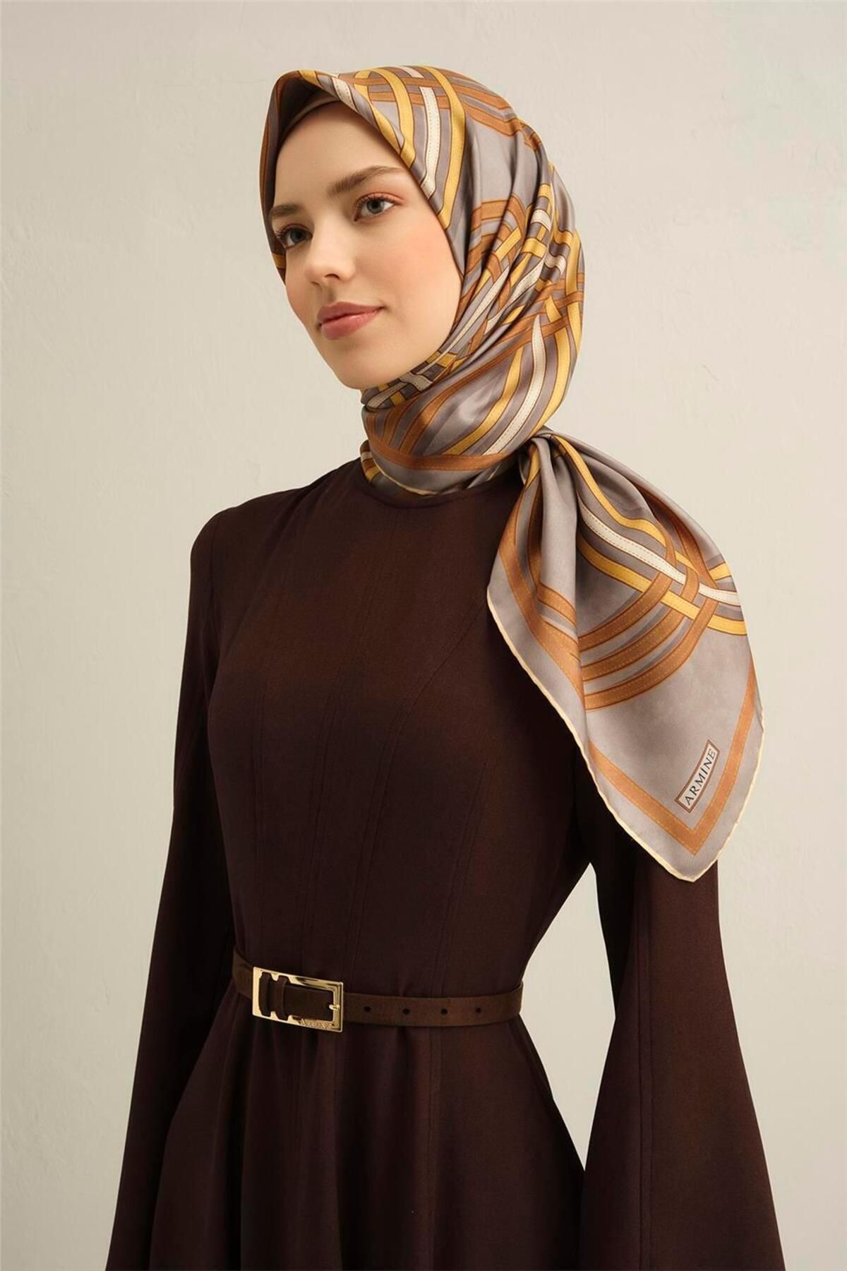 Armine-Patterned Pure Silk Twill Scarf 9333- 32 3