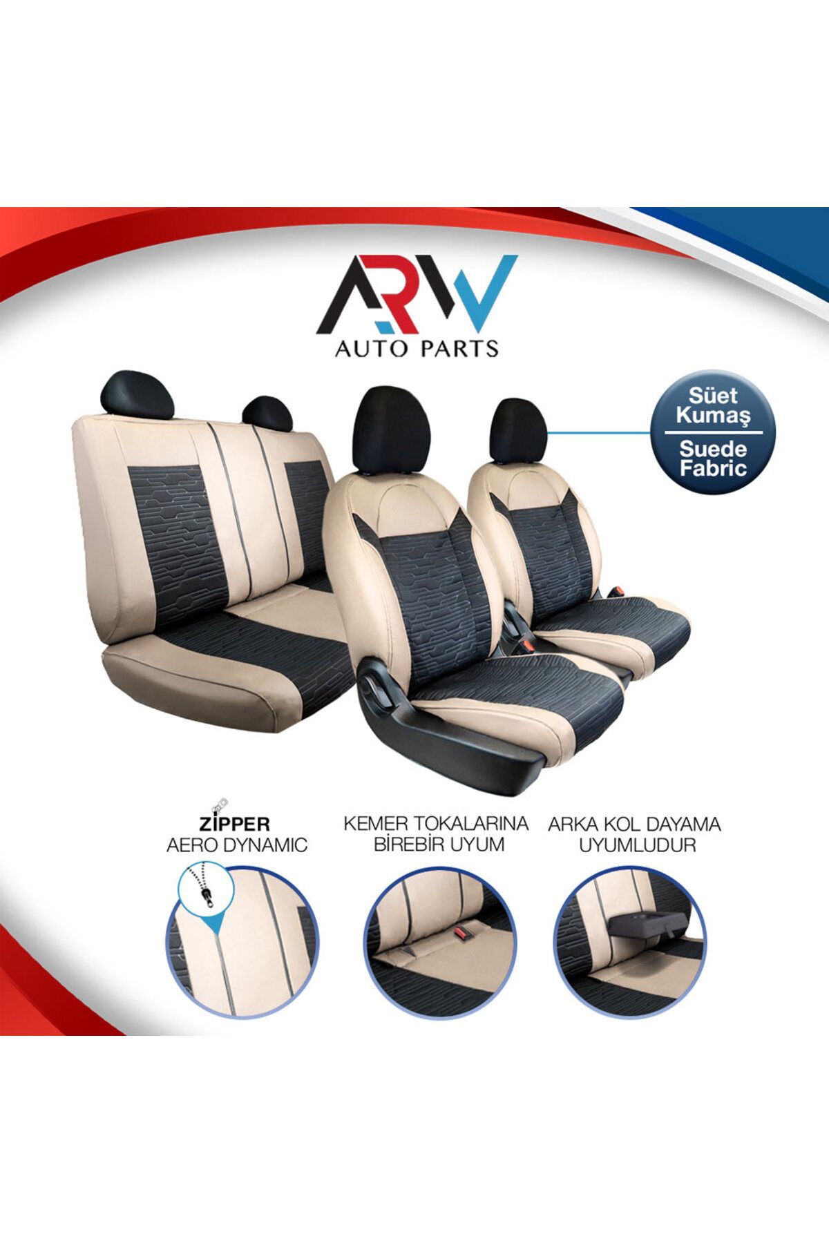 ARW Mitsubishi Carisma Uyumlu Lüks Deri Oto Koltuk Kılıfı Ön Arka Set Premium Bej Siyah