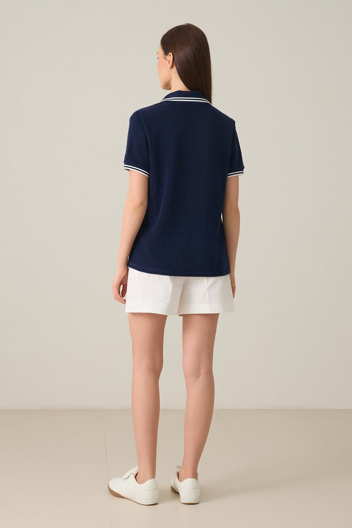 Setre-Navy Blue Collar and Stripe Detailed T-Shirt 5