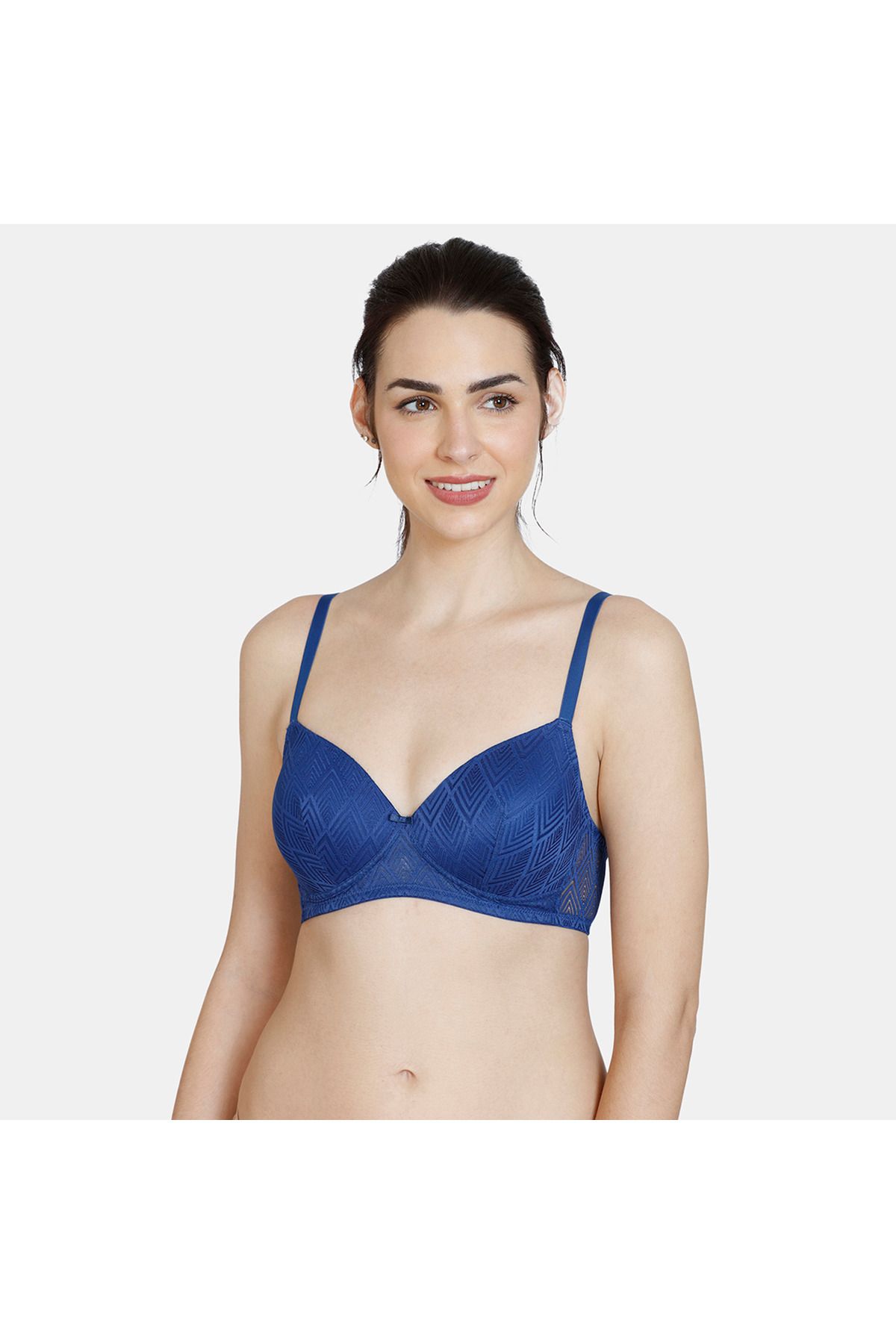 Zivame-Textured Padded Non-wired Bra With Hook And Eye Closure 1