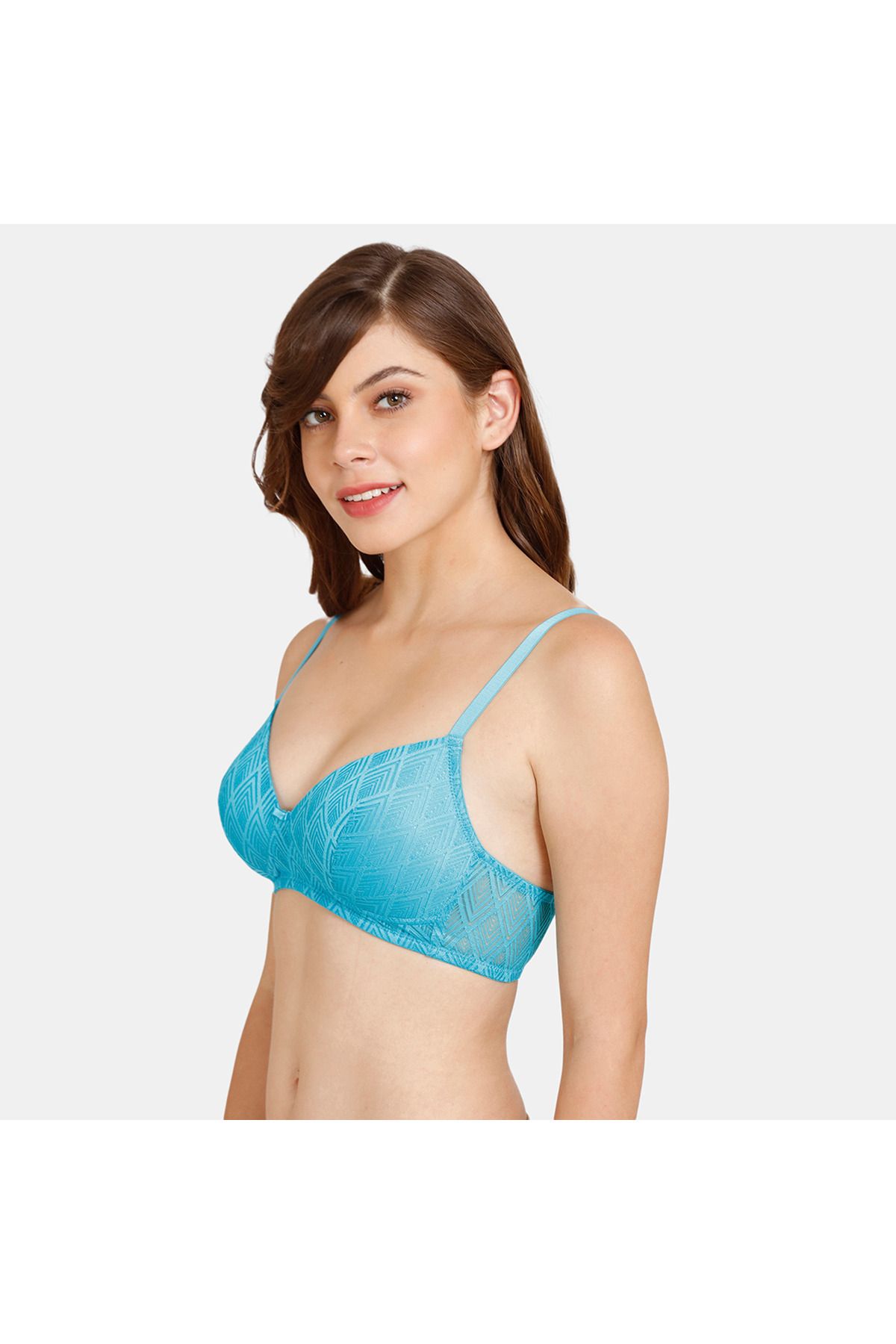 Zivame-Textured Padded Non-wired Bra With Hook And Eye Closure 3