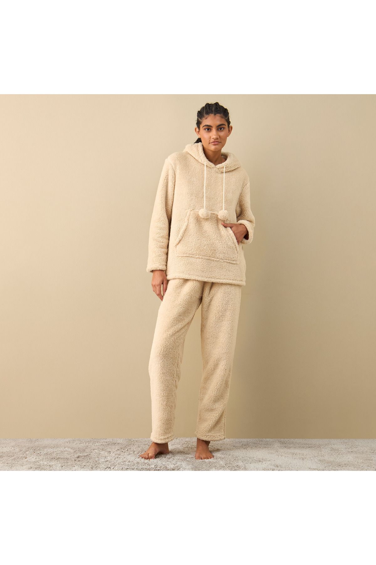 FAV-Textured Long Sleeves Hoodie And Pyjama Set 1