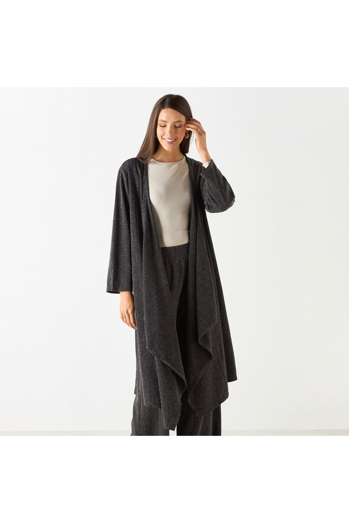 Iconic-Textured Longline Shrug With Long Sleeves 1