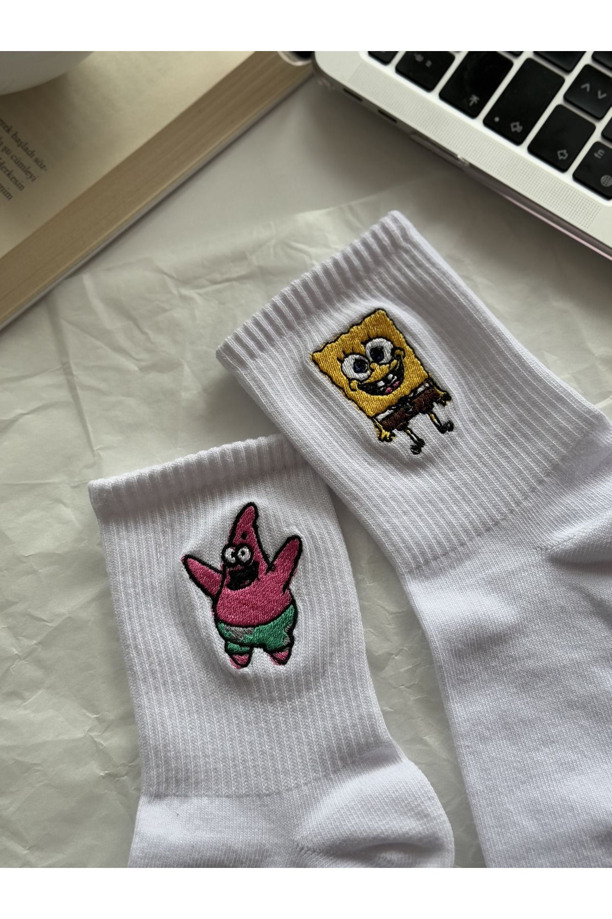 AYDK-Unisex Sponge Bob Patrick Embroidered White Summer Winter Socket Fun Socks Set 1