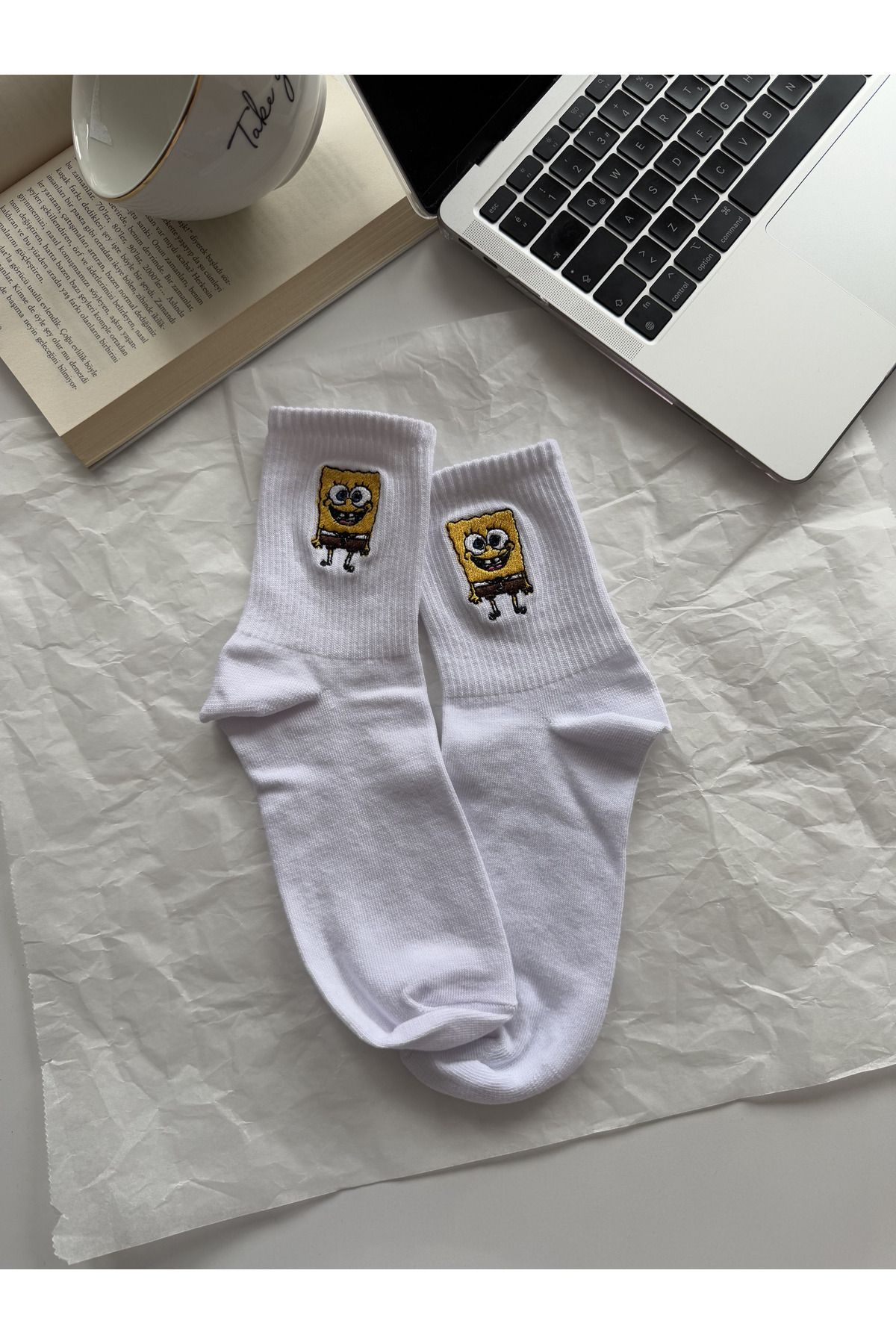 AYDK-Unisex Sponge Bob Patrick Embroidered White Summer Winter Socket Fun Socks Set 4