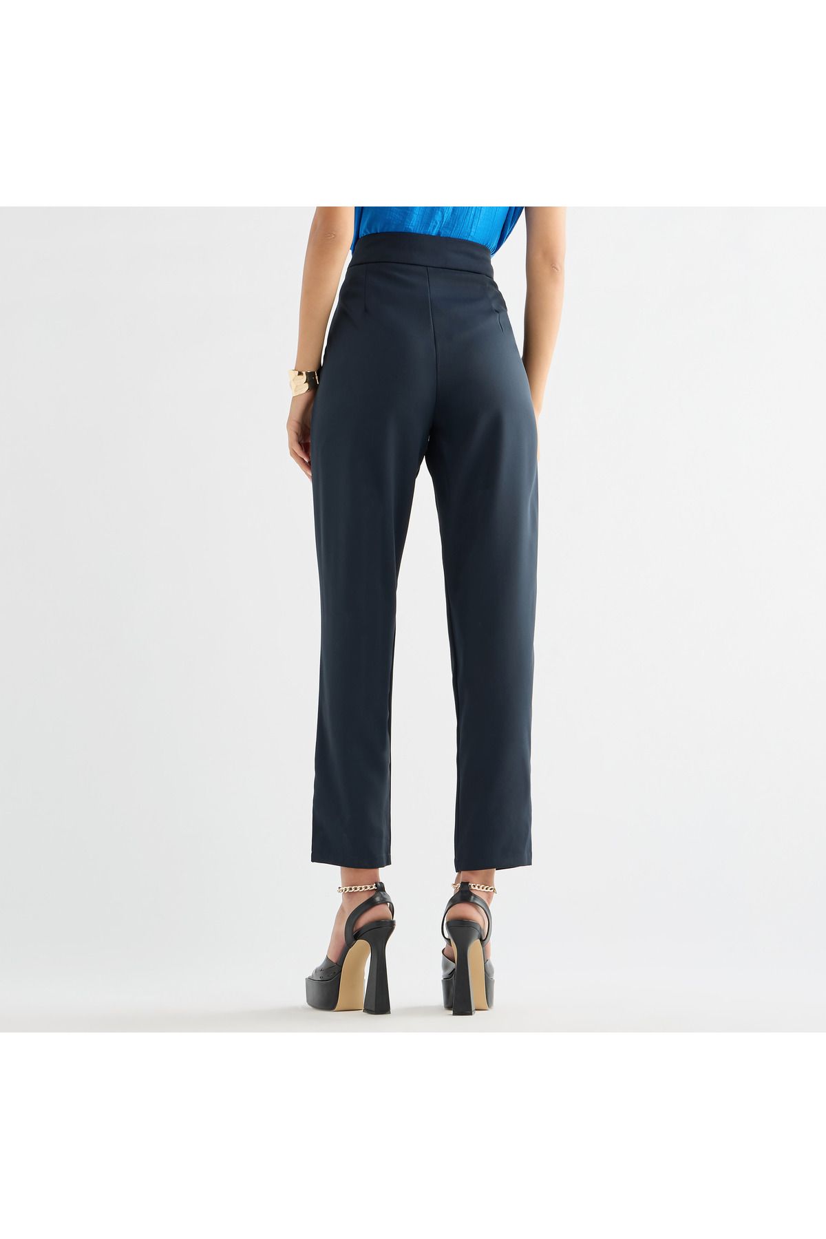 FAV-Solid Straight Fit Trousers With Belt Detail And Pockets 2