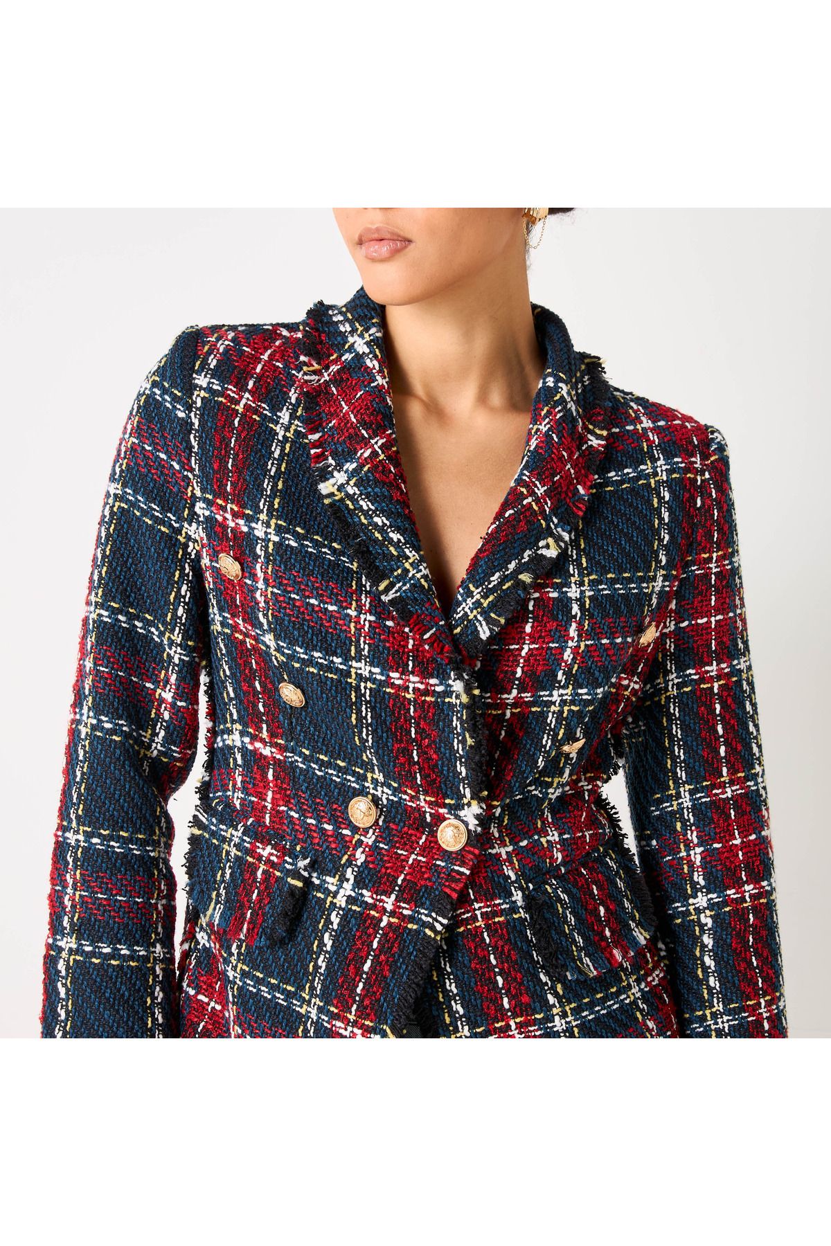 Lee Cooper-Checked Blazer With Notch Lapel And Pockets 4