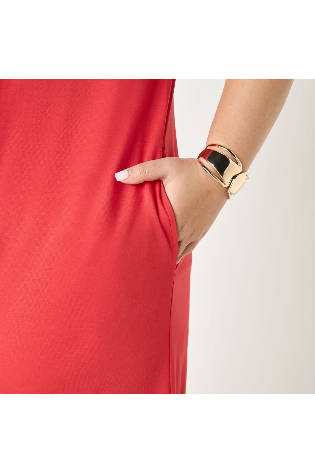 Ulla Popken-Plus Size V-neck Dress With Short Sleeves And Pockets 4