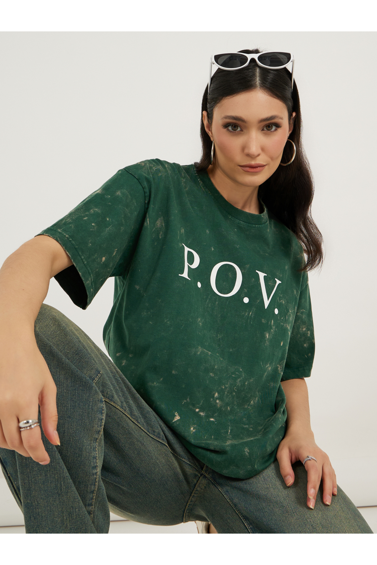 Styli Acid Wash Slogan Print Oversized T-Shirt