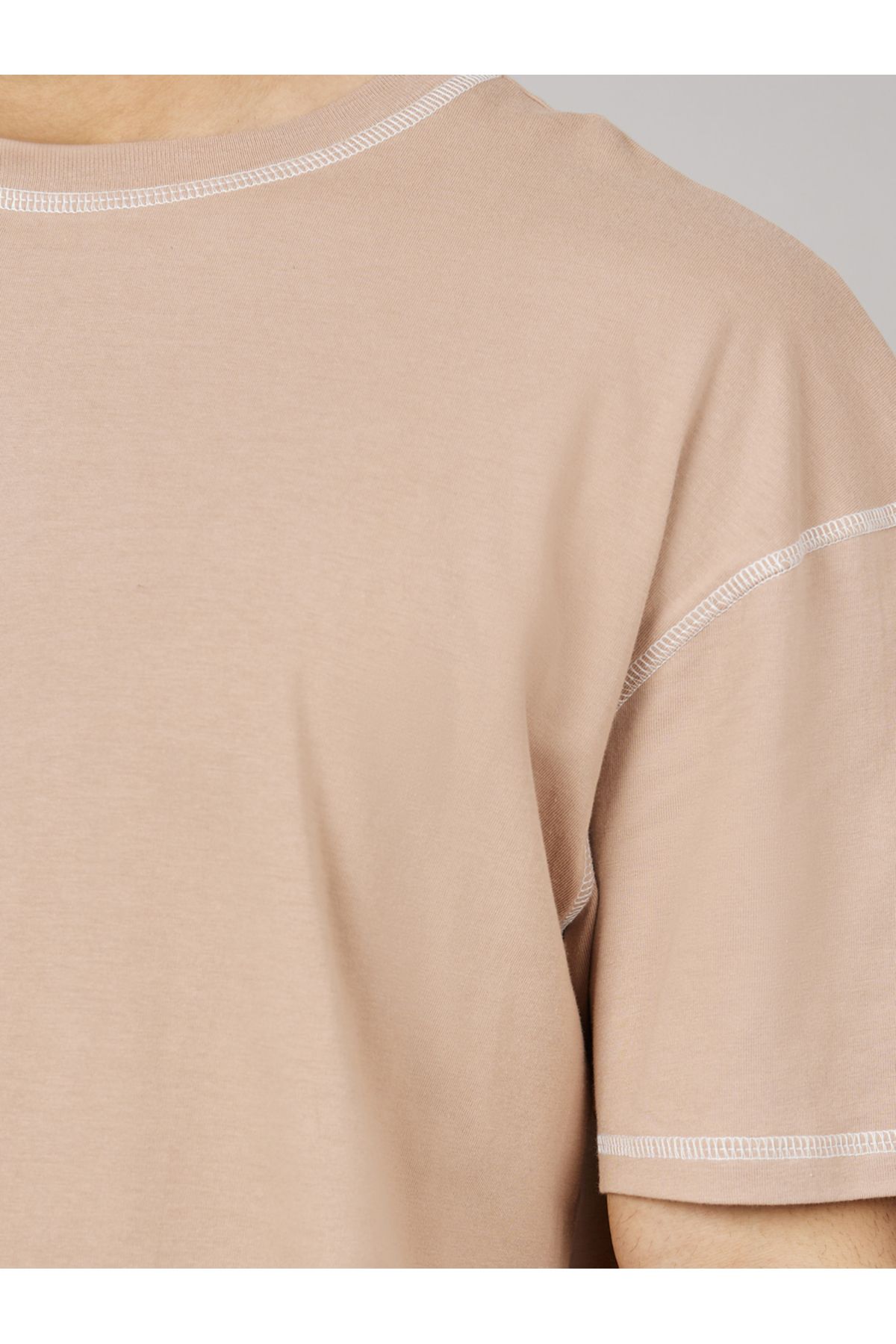 Styli-Contrast Stitch Compact Jersey Oversized T-Shirt 4