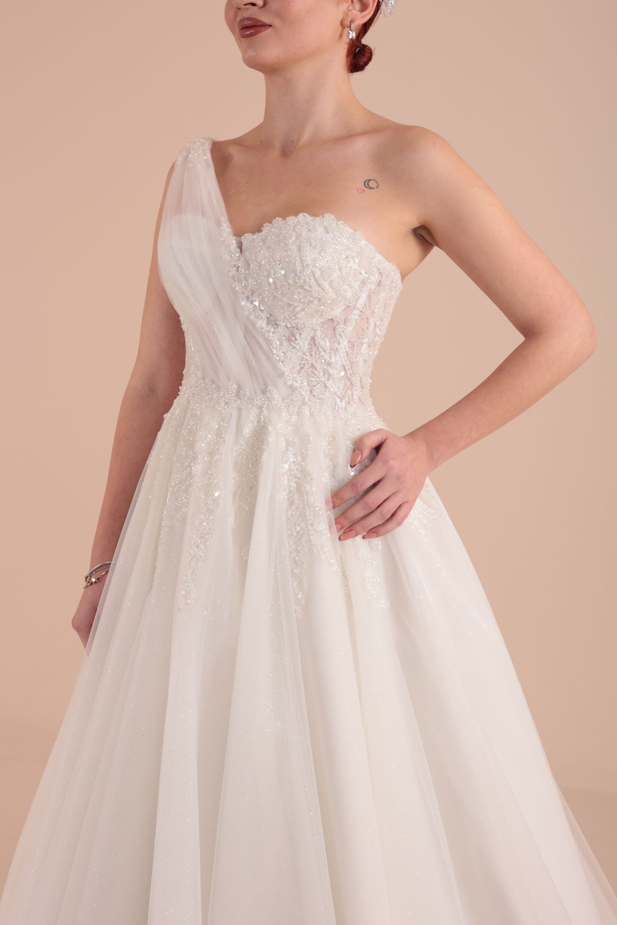 berissima bride-One Shoulder Sheer Helen Wedding Dress 2