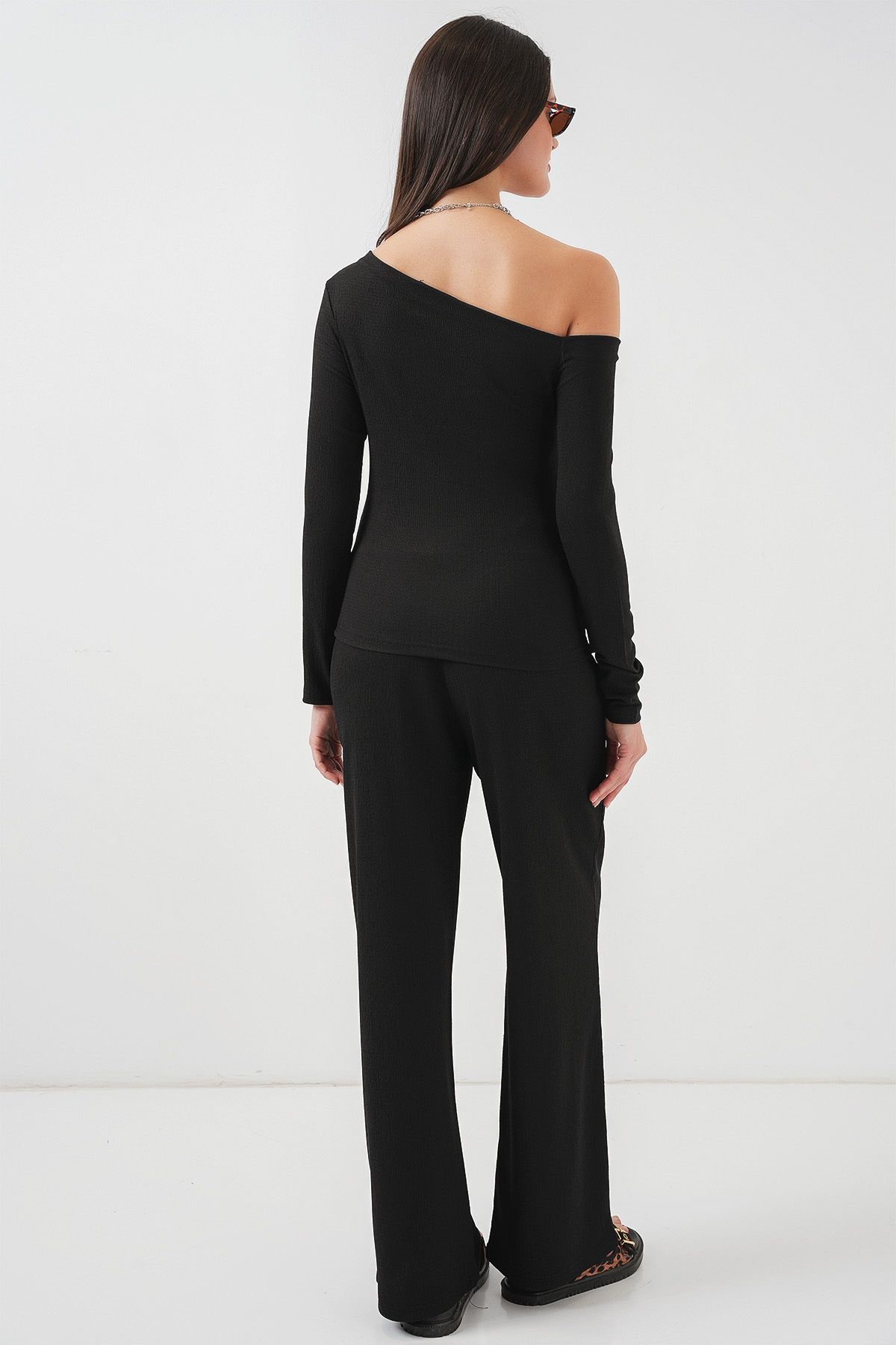 Bigdart-6708 Off Shoulder Bottom Top Set - Black 7