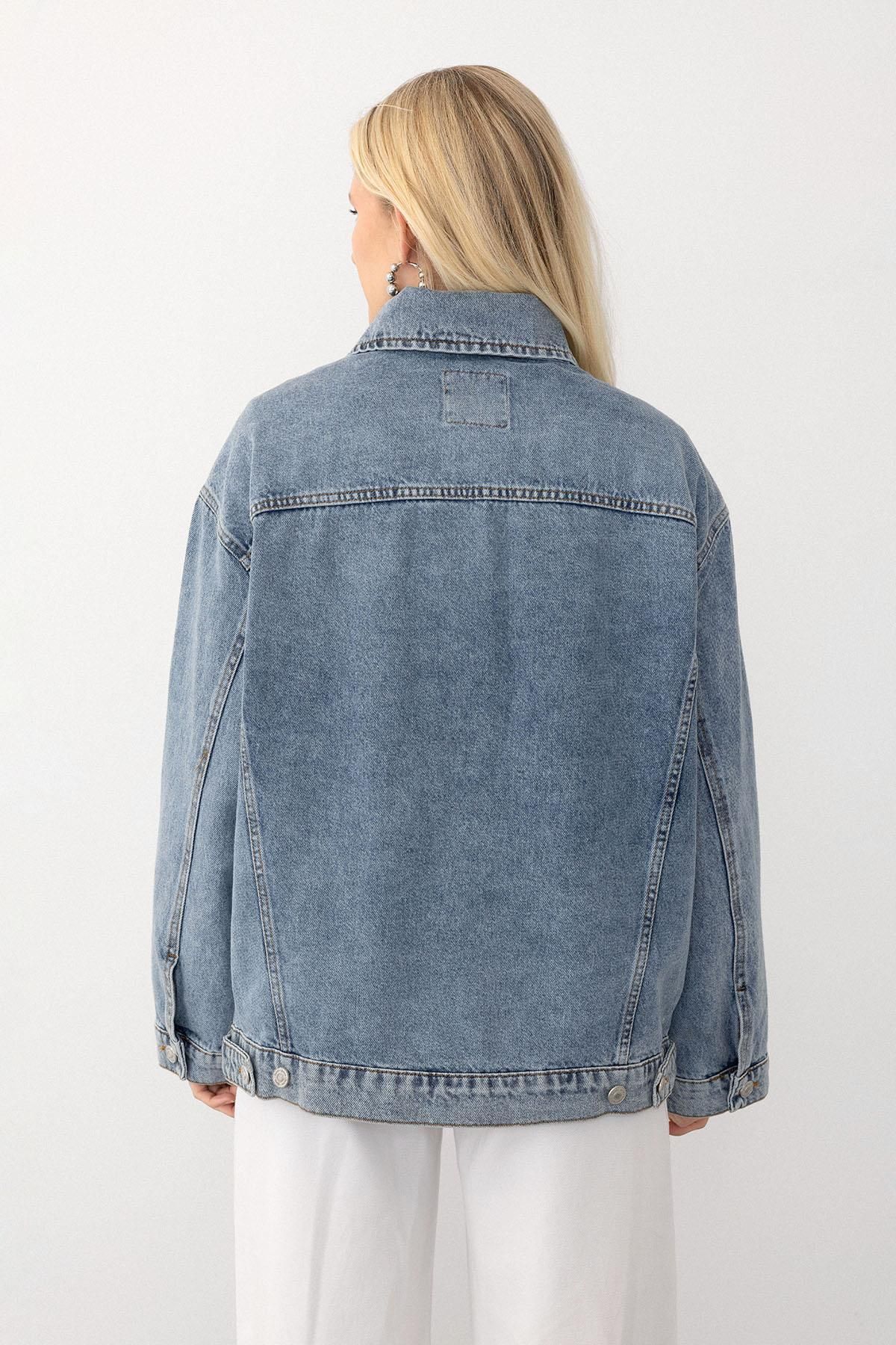 Olcay-8253 Model Oversize Denim Jacket Mahallevi Deniz Blue 7