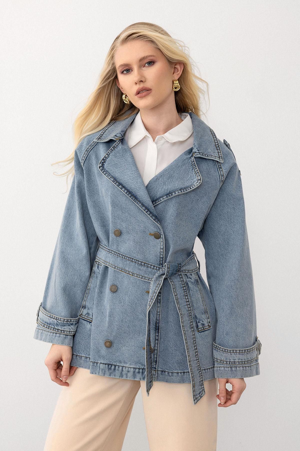 Olcay-Epaulet Detailed Oversize Denim Jacket Blue 8251 2