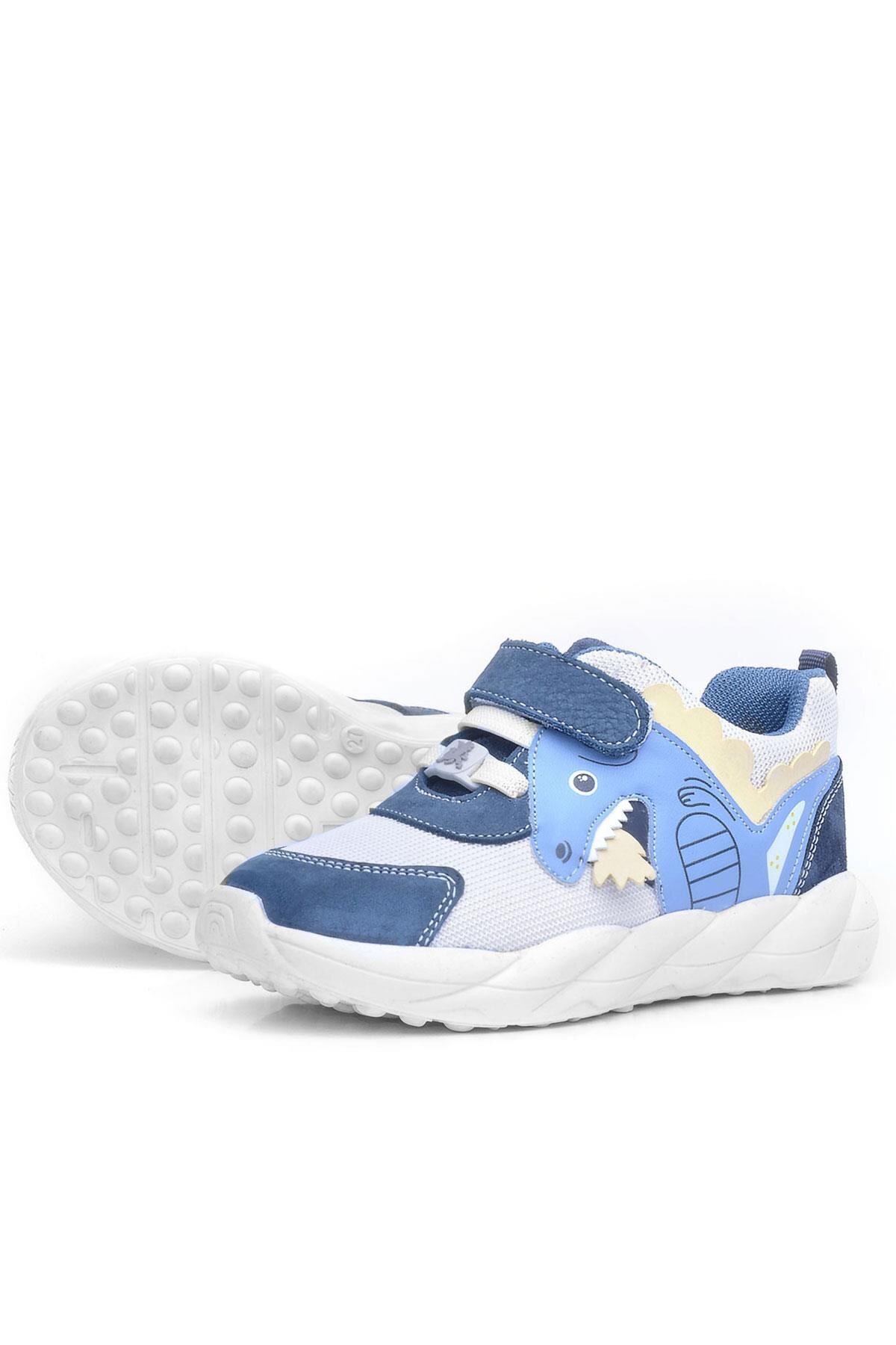 Rakerplus-Barefoot Genuine Leather Cream Navy Blue Dinosaur Velcro Children's Sports Shoes 7