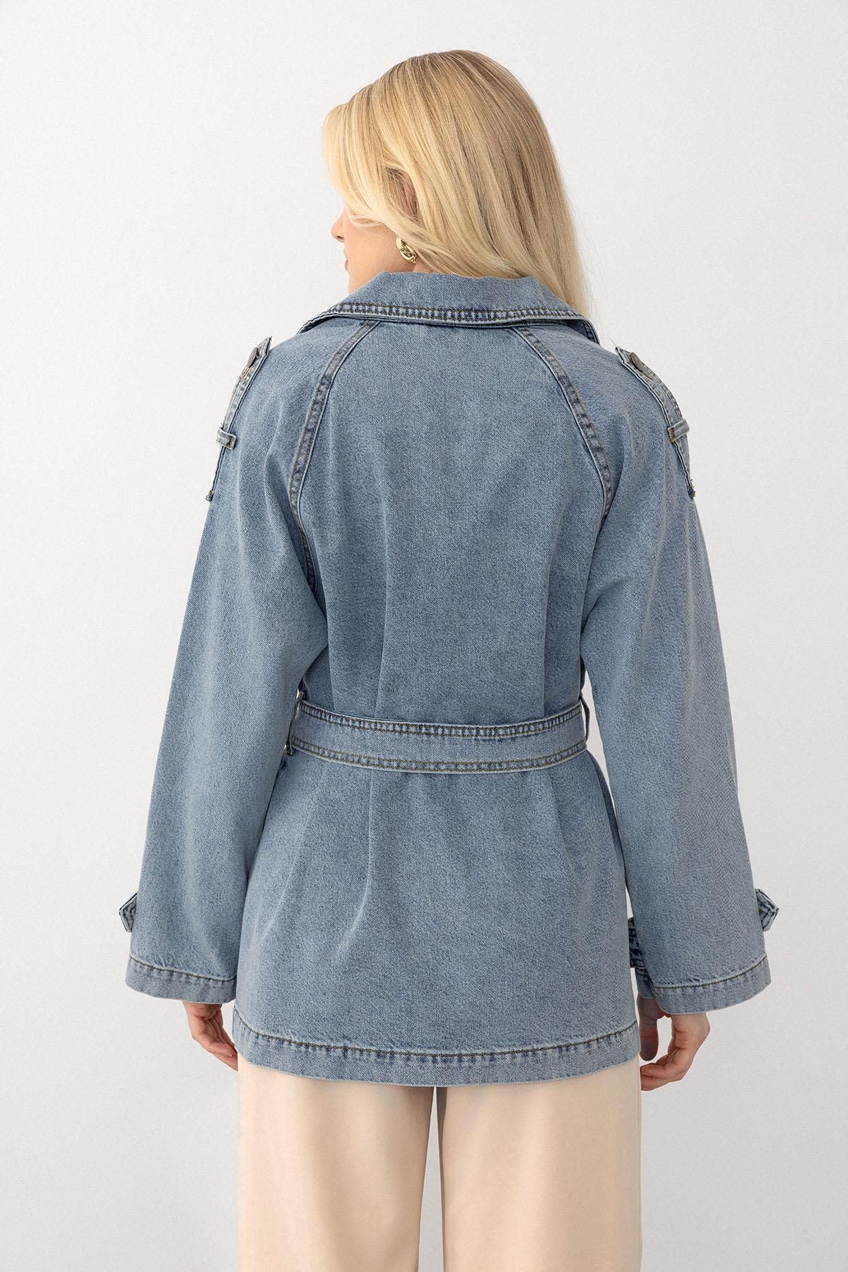 Olcay-Epaulet Detailed Oversize Denim Jacket Blue 8251 8