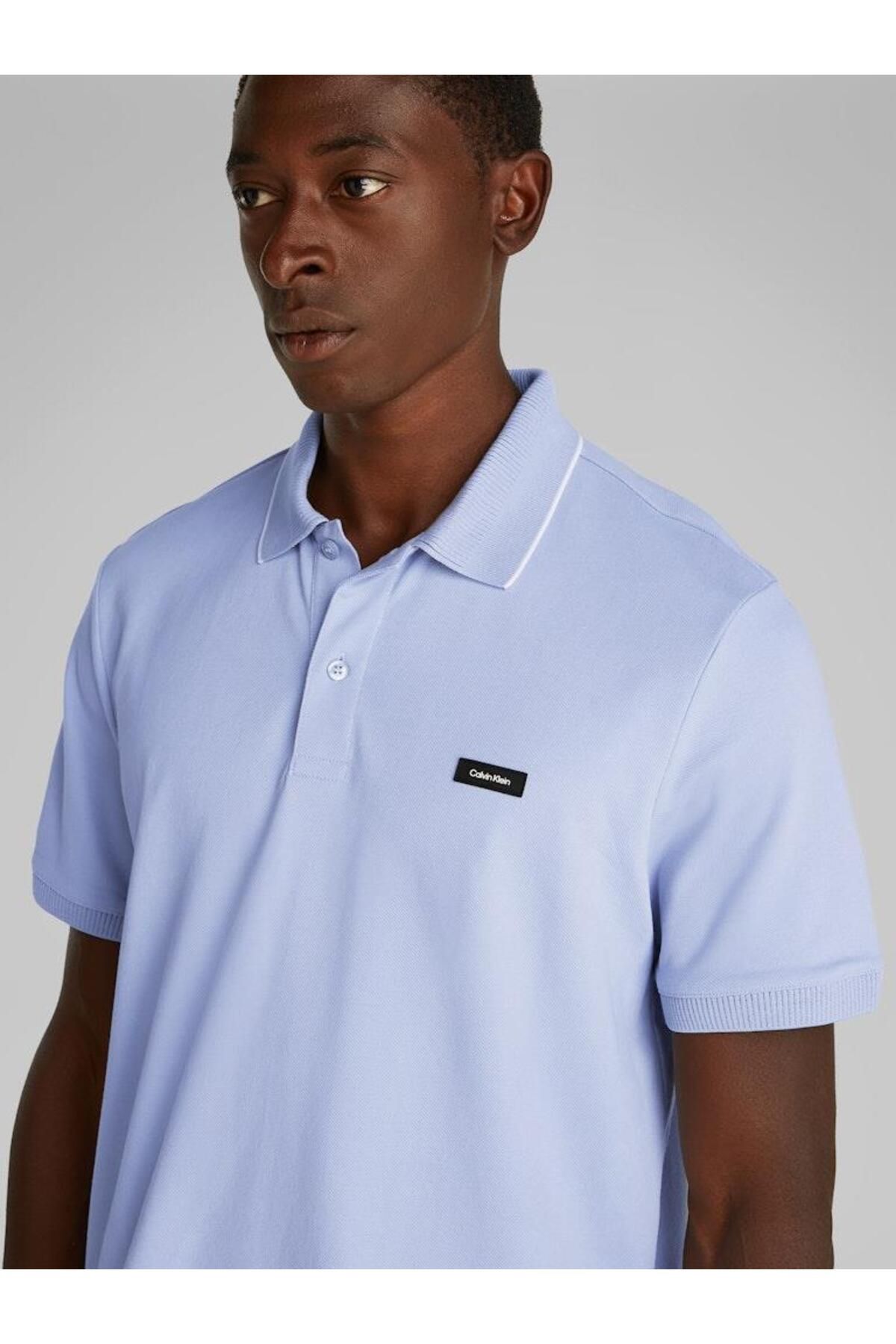 تی شرت یقه پولو آبی مردانه چوگان صاف و نخی Calvin Klein