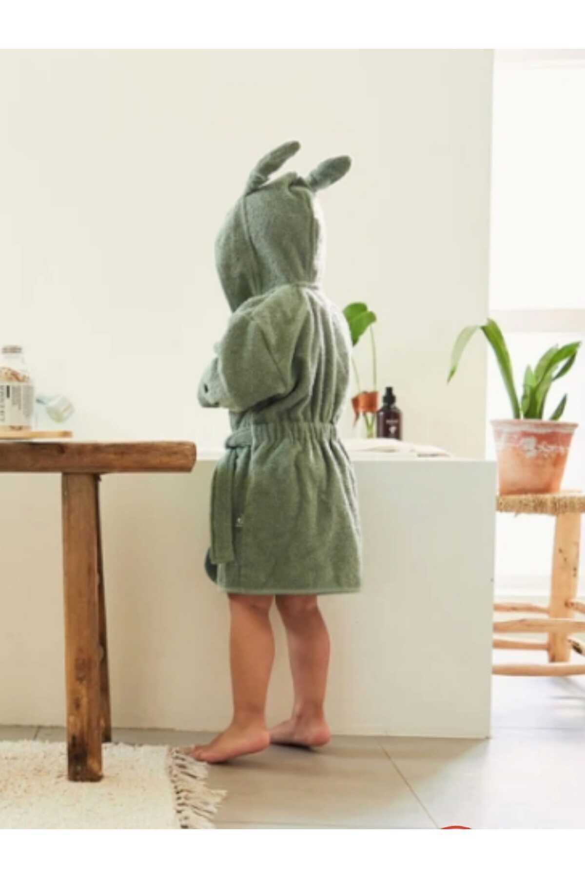 PAMUK HANIM OUTLET İHRACAT- %100 Pamuklu Yumuşacık Unisex Kız-erkek Çocuk Havlu Bornoz KULAKLI TAVŞAN/YEŞİL fotoğrafı 4 (önizleme)