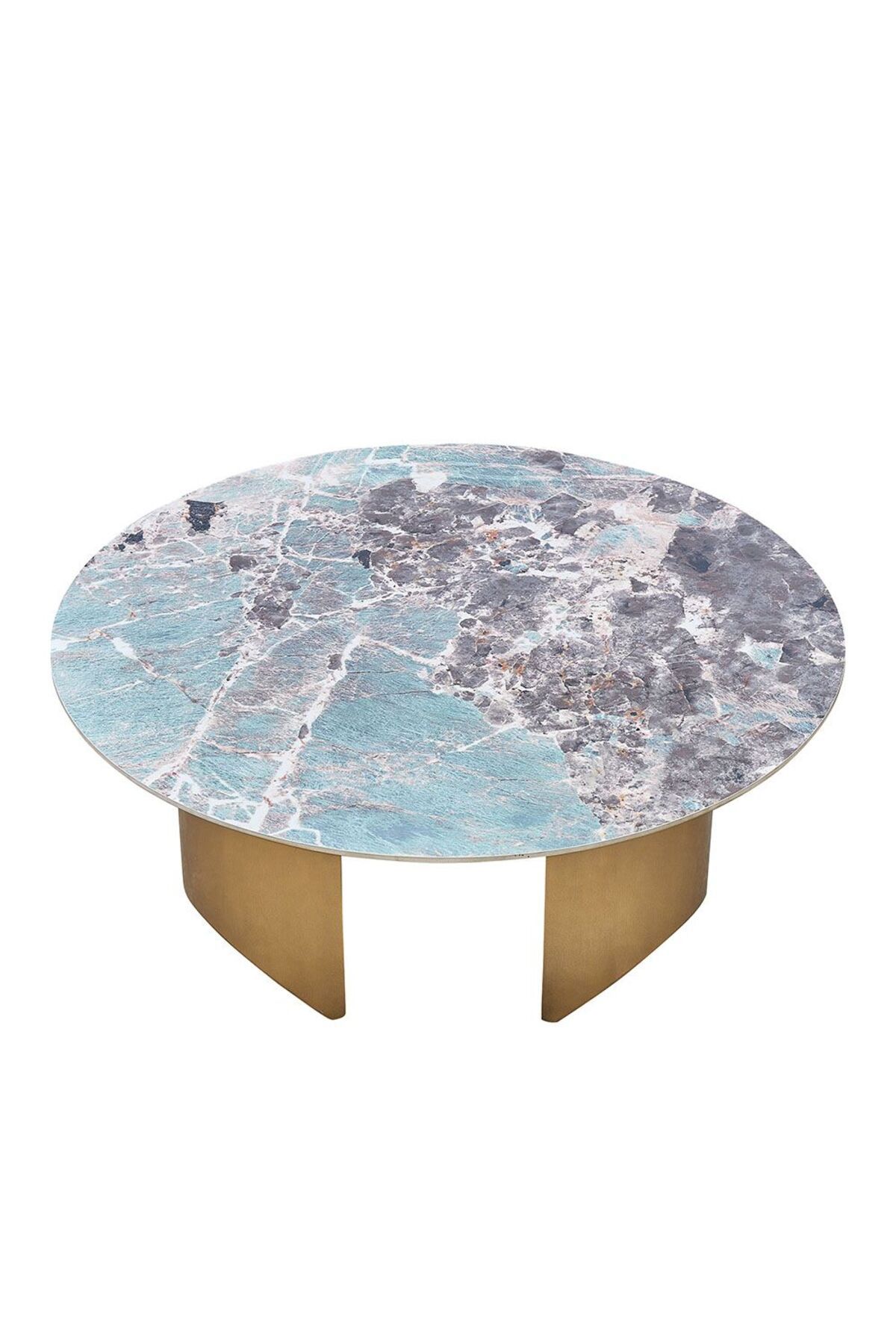 Danube Home-Conley Sintered Stone Round Coffee Table  L100xW100xH45cm - Green/Gold 3