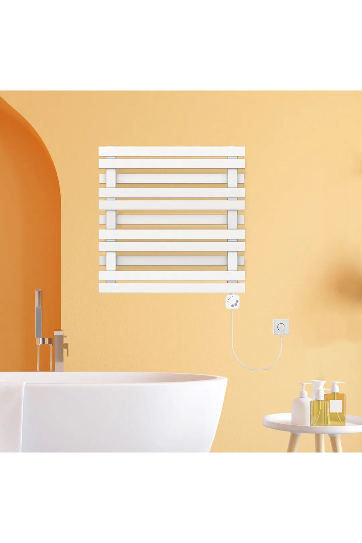 Hammam 600x600mm 300W Elektrikli Paslanmaz Çelik Havlupan Laris Frost Simli Beyaz