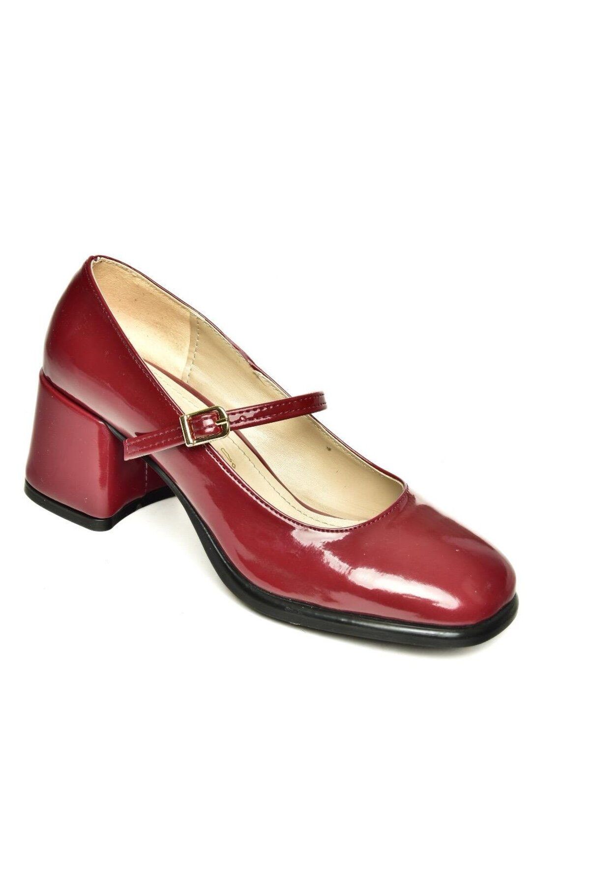 Fox Shoes-U 518422008   Burgundy Patent Leather Thick Heeled Women's Shoes 7