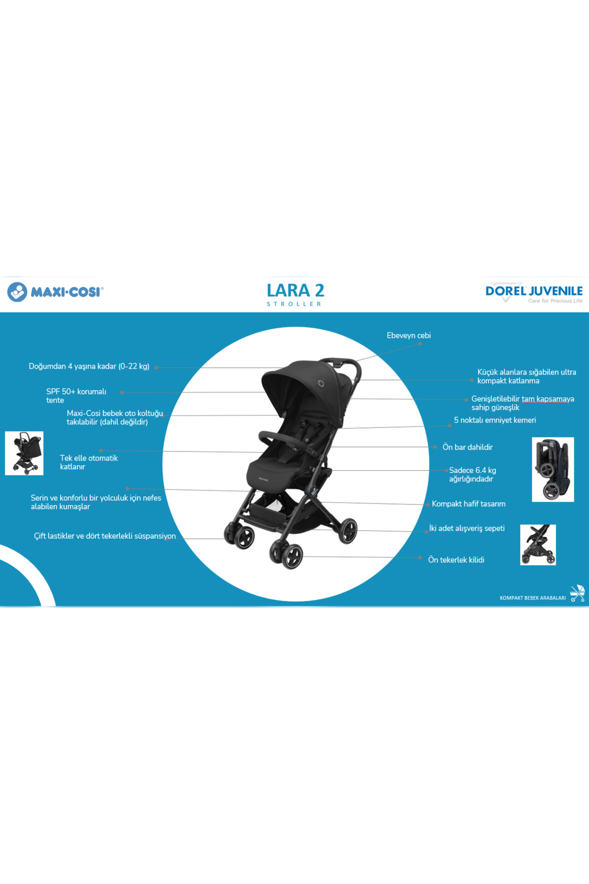 Maxi-Cosi Maxi-cosi Lara2 Ultra Kompakt Otomatik Katlanan Kabin Boy Bebek Arabası Select Grey fotoğrafı 3 (önizleme)