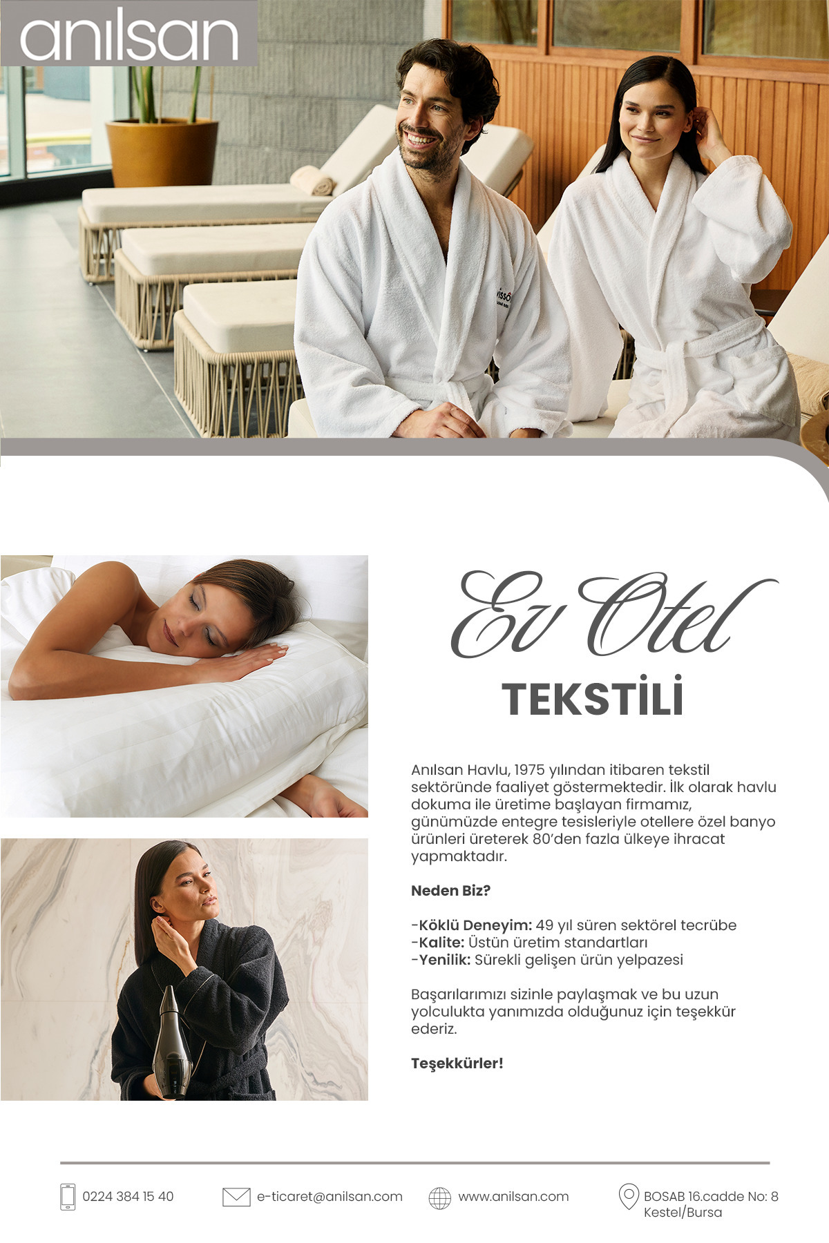 Anılsan Sada 6 bielych hotelových uterákov - 50x90 cm, 225 gr, 100% bavlna, kúpeľné a hotelové uteráky, vhodné na každodenné použitie