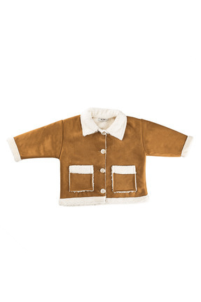 PLANT Kahverengi Kalın Düğmeli ve Cepli Çocuk Cinnamon Süet Ceket