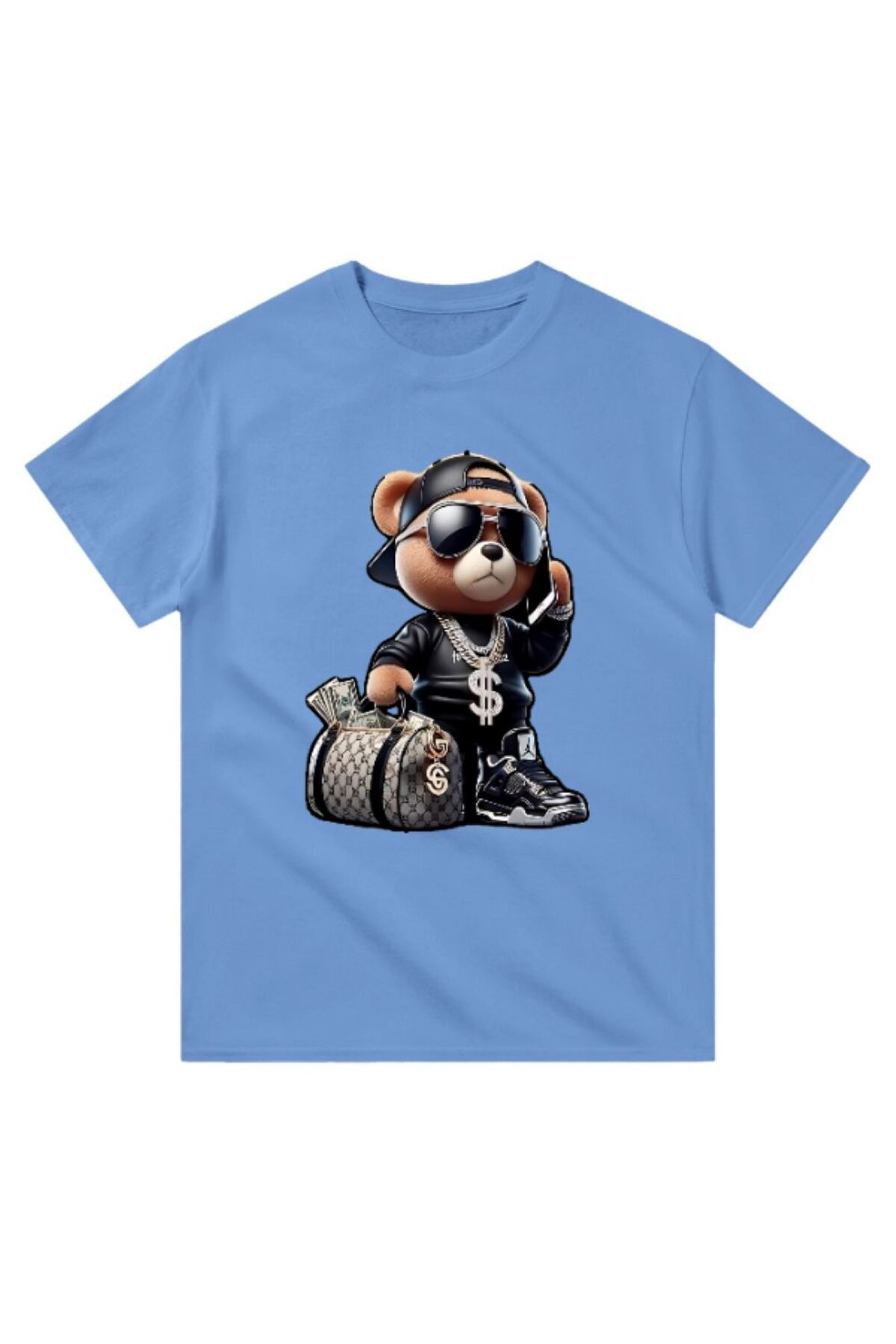 Cooqpoo-Cool Rich with Glasses Teddy Bear Print Xs-S-M-L-Xl-2Xl Size Women Men Unisex Cotton Turquoise Tshirt 1