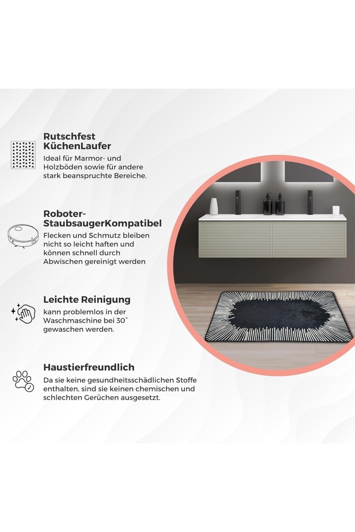 miqna-2-tlg. rutschfeste Badteppich Set, waschbar (60x100 & 50x60 cm) 5