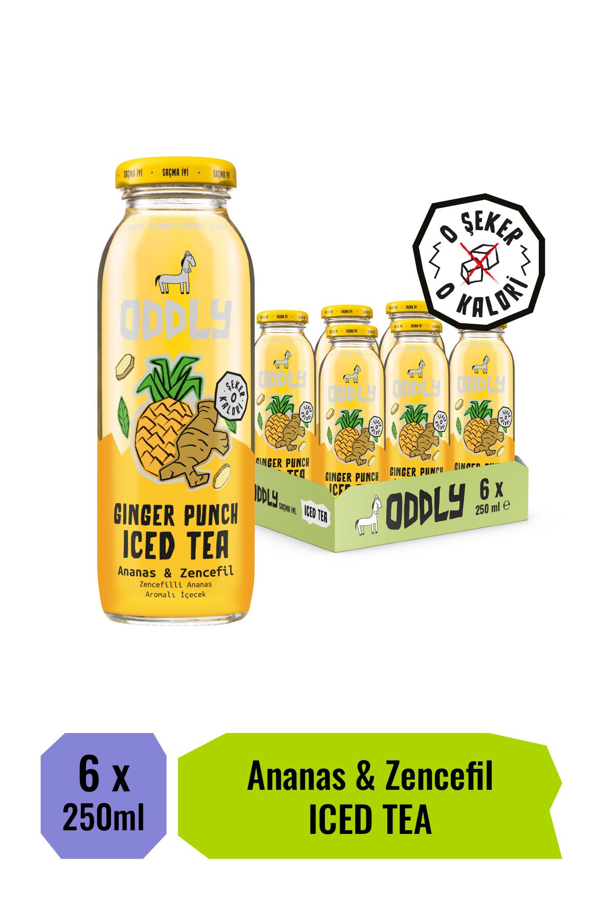 ODDLY GINGER PUNCH SOĞUK ÇAY CAM YEŞİLÇAY ANANAS ZENCEFİL - 0 ŞEKER & 0 KALORİ 250 ML X 6 ADET