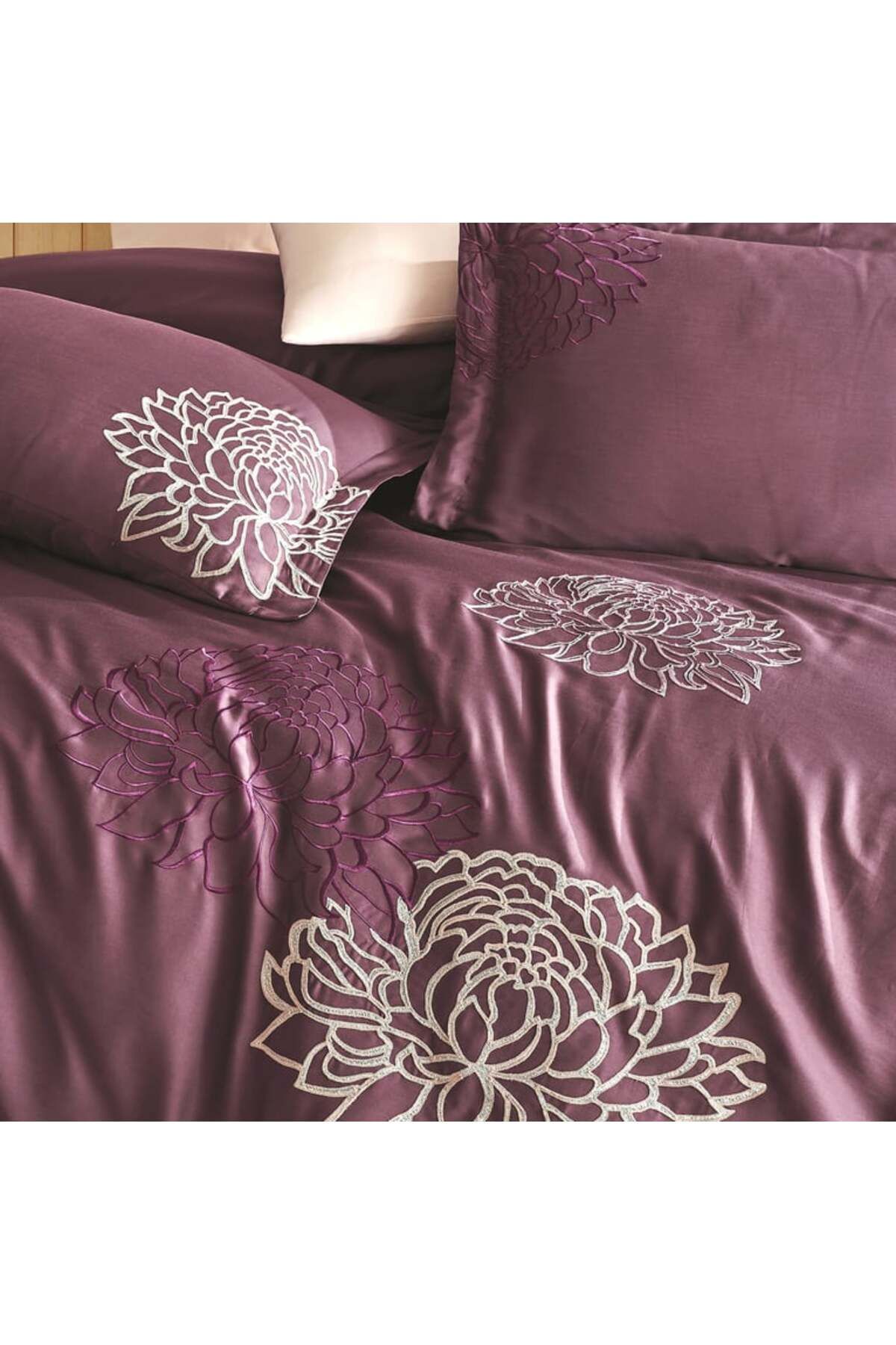 Okya Home-Okya Eterna 100% Cotton Satin Embroidered Bed Linen Set 2