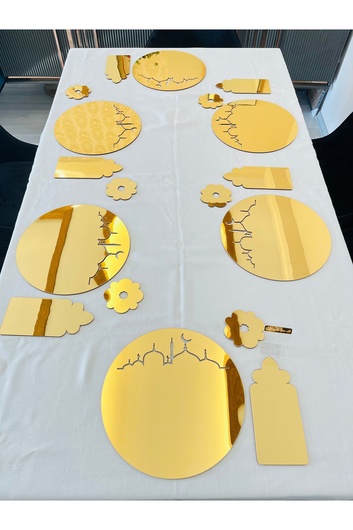 Bellacasa-Ramadan Themed Food Serving Set,Gold American Serving Set for 6 People,24 Piece Giant Set 5