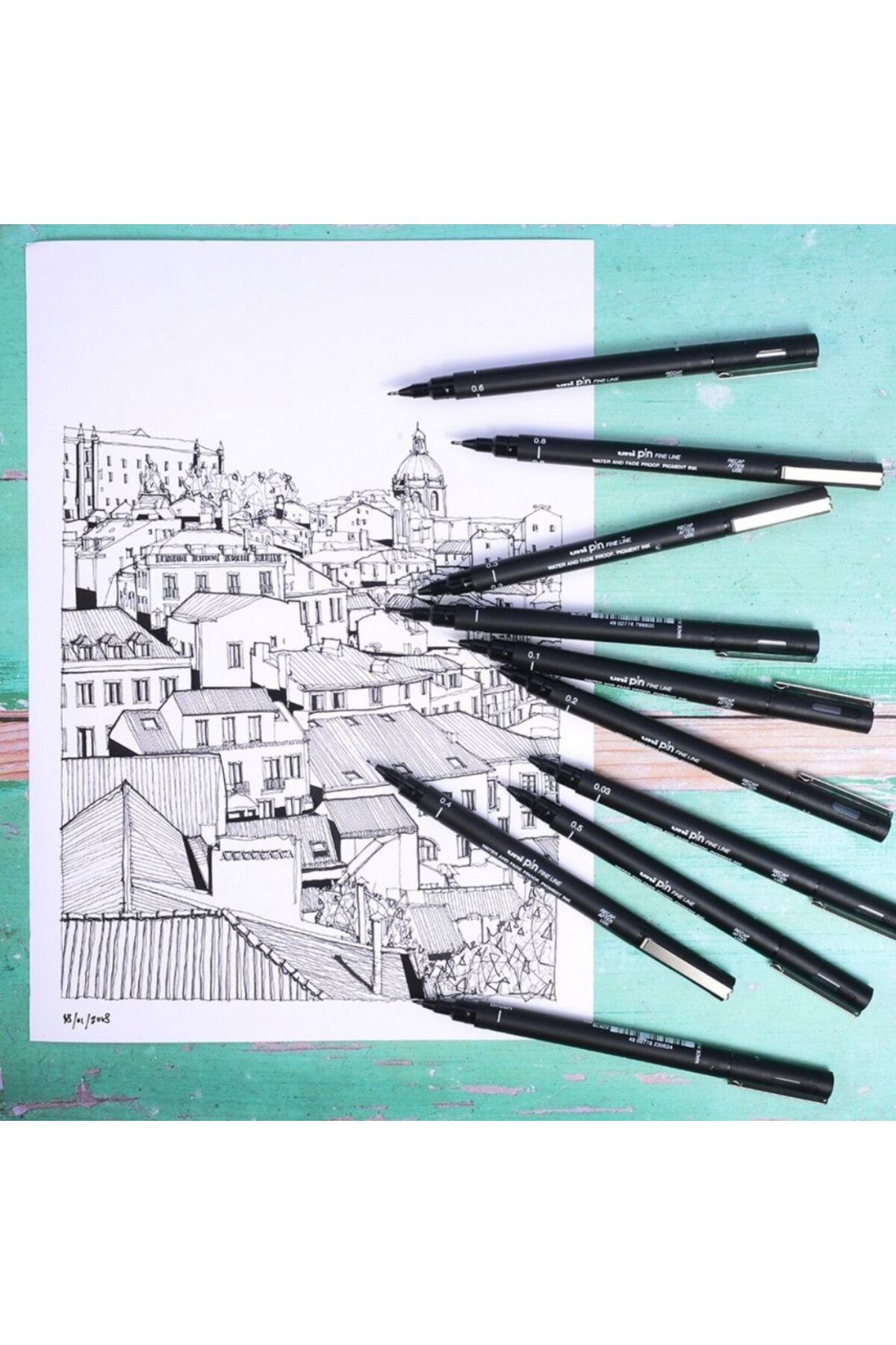 Uni-Uni Pin 200 Technical Drawing Pencil with 1.2mm Nib Black Waterproof and Fade Resistant 6