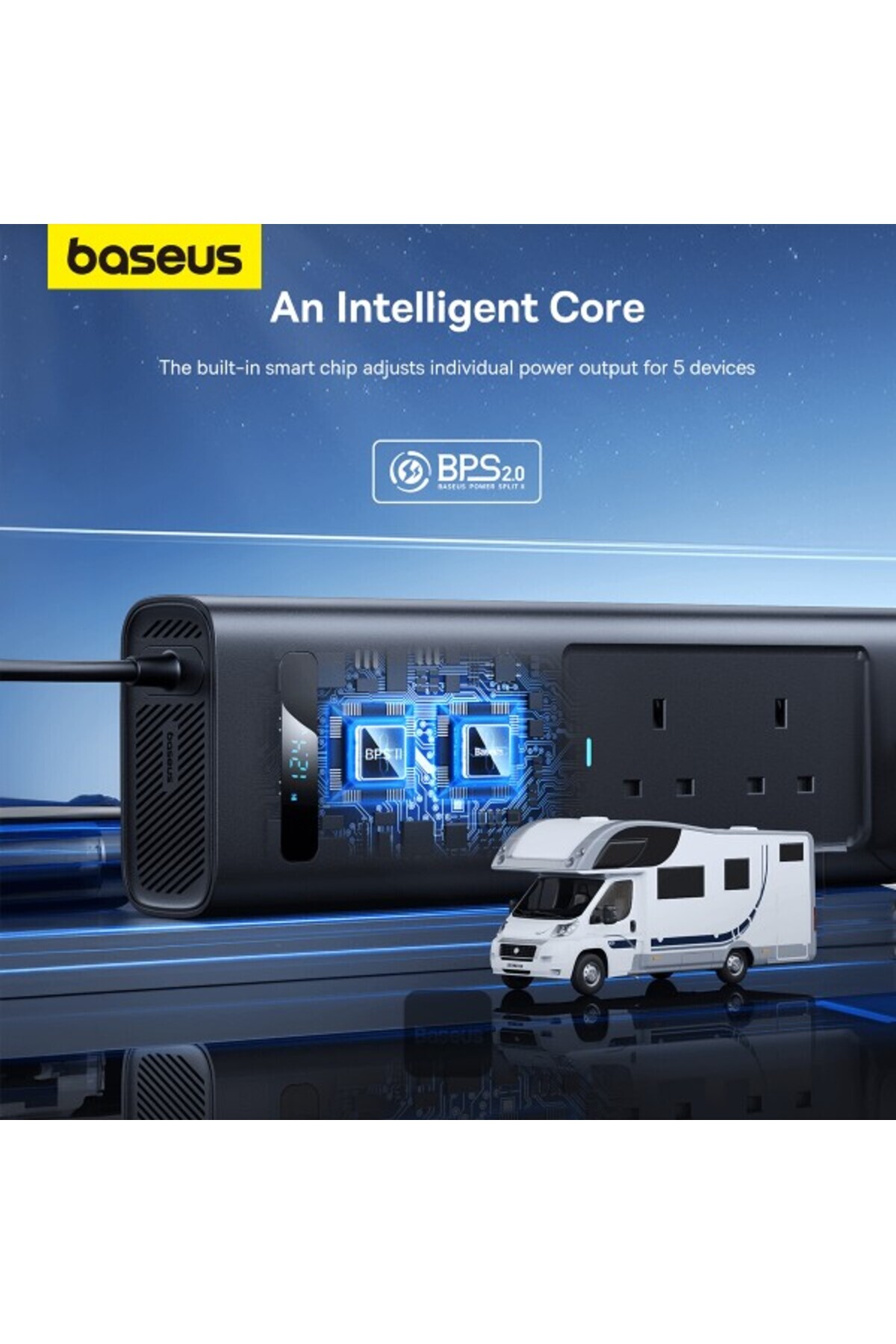 Baseus-Power Inverter 300W (220V UK) Cluster Black 5