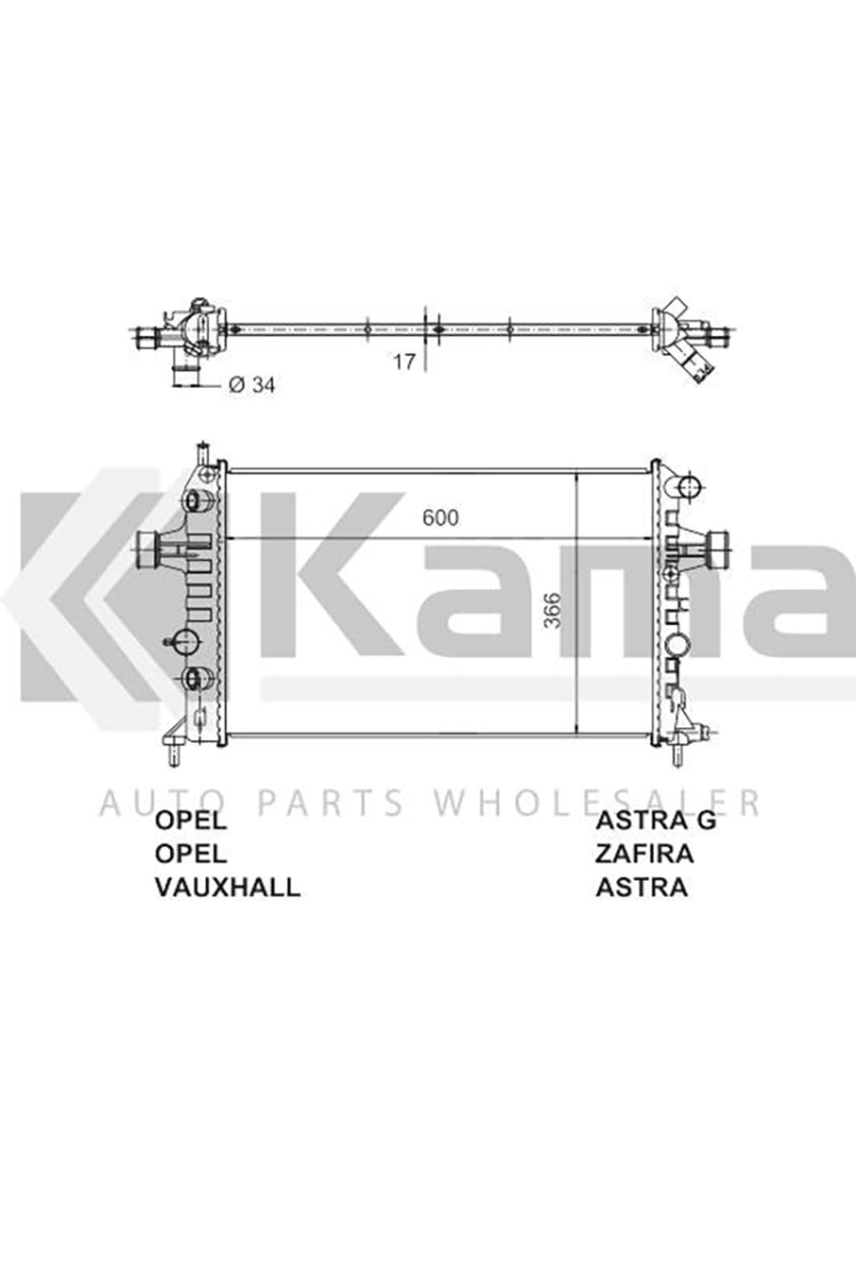 mette 1300257ATI SU RADYATÖRÜ (OTOMATİK/KLİMALI) (600x366x17) OPEL ASTRA-G