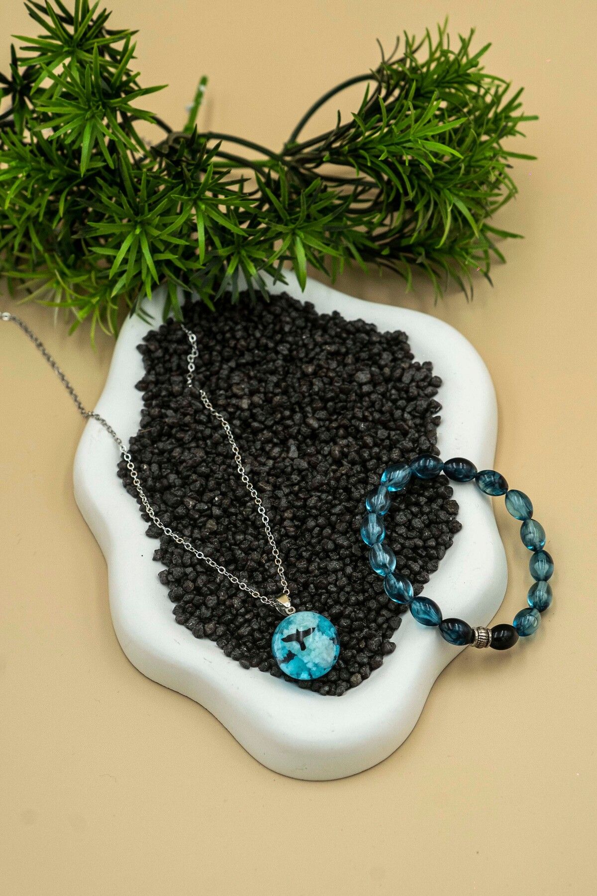 The Collection-Glow in the Dark Resin Cloud Necklace and Ocean Bracelet Set 1