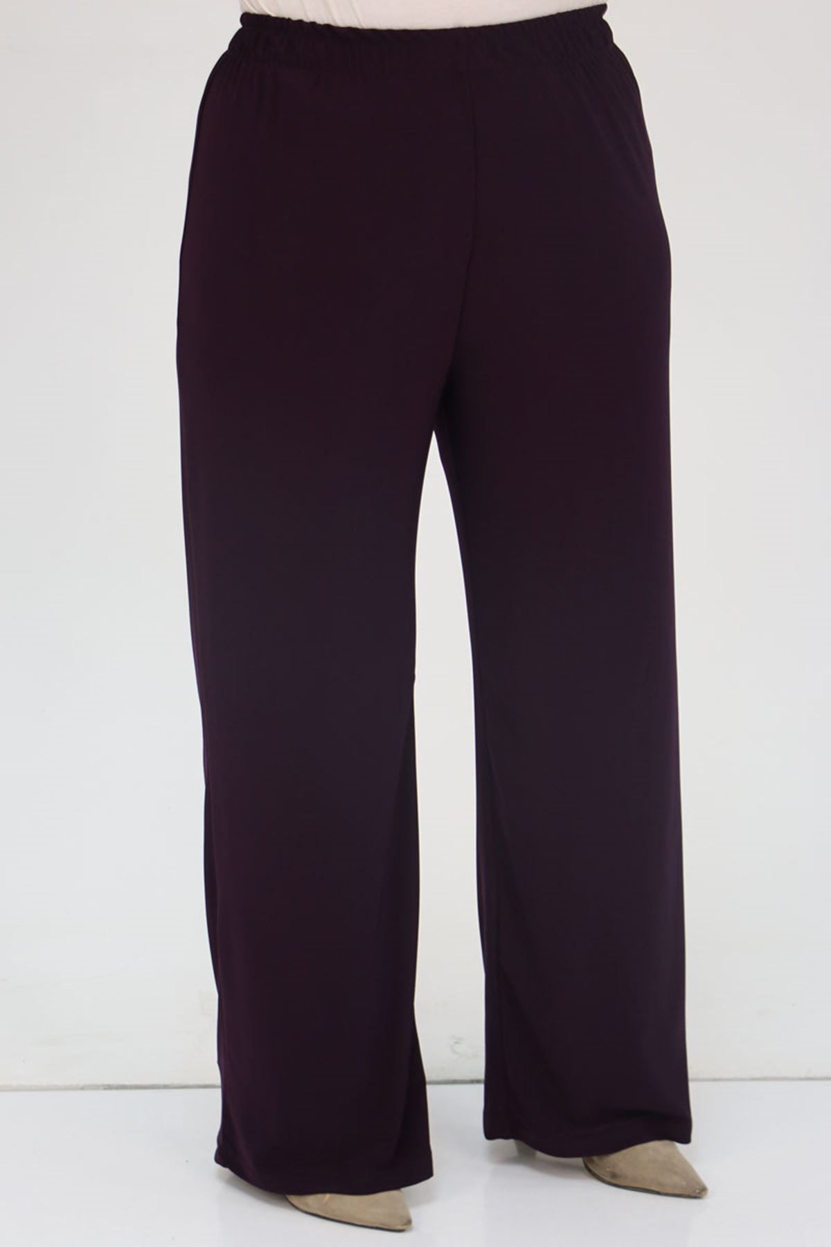 Eslina-Plus Size Sandy-Chiffon Trousers Suit with Pearl Fastening Detail on the Front Plum 5