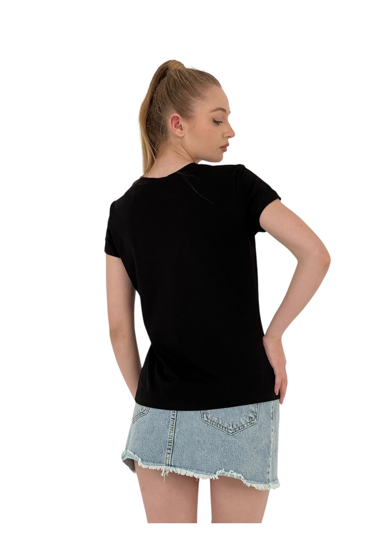 Miss Poem-Women's New York Print Short Sleeve Summer Black T-Shirt 5