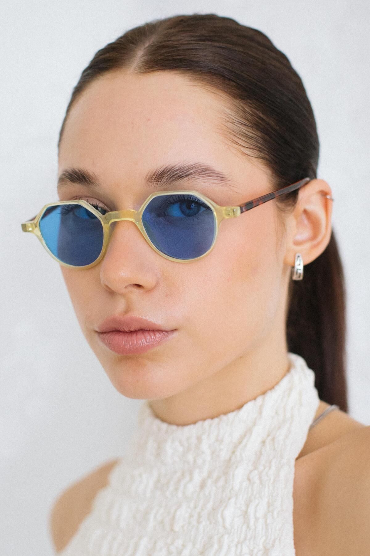 Bilge Karga-Paula Yellow Leopard Blue Sunglasses 2