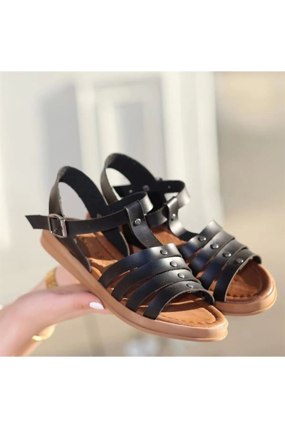 FASHIONLINE-Jikto Black Leather Sandals 4