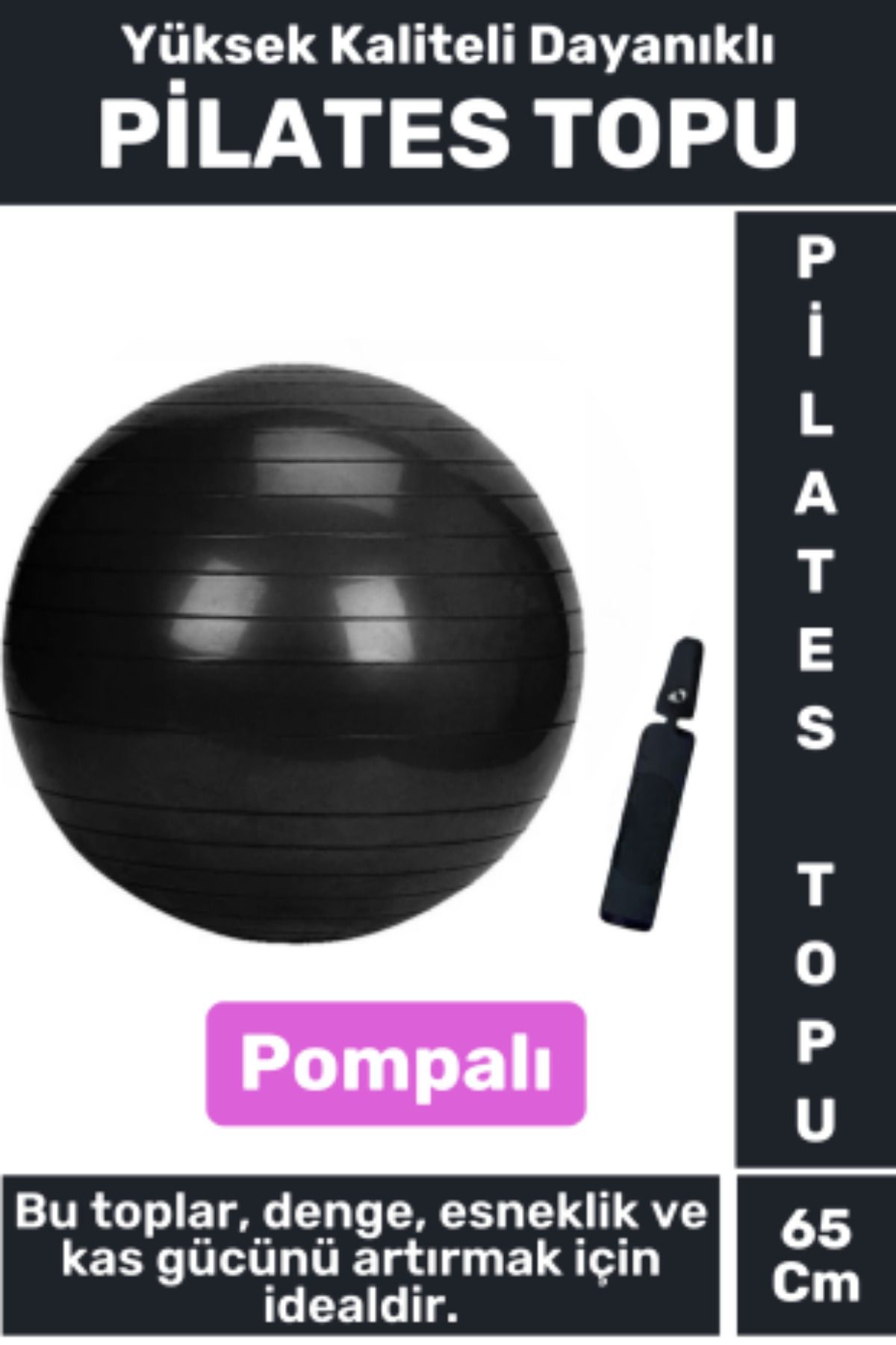 Wintoup Premium Dayanıklı Fitness Egzersiz Aerobik Pilates Şişirme Pompası 65 Cm PİLATES TOPU